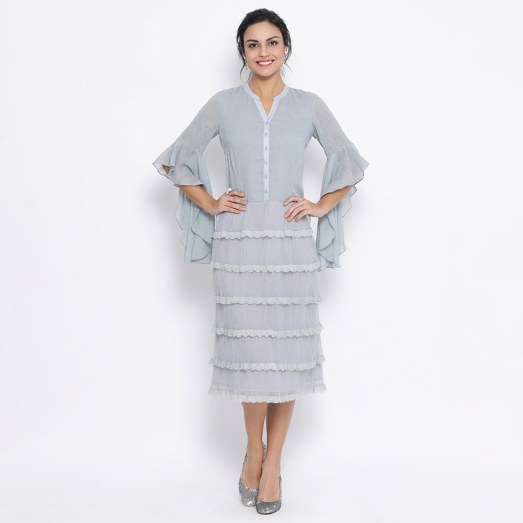 Light blue dess with lace and bell sleeves
