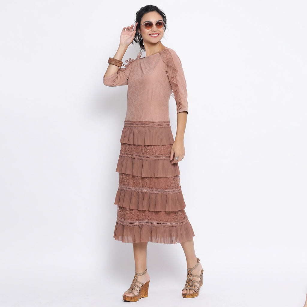 Rust dress with frill at bottom