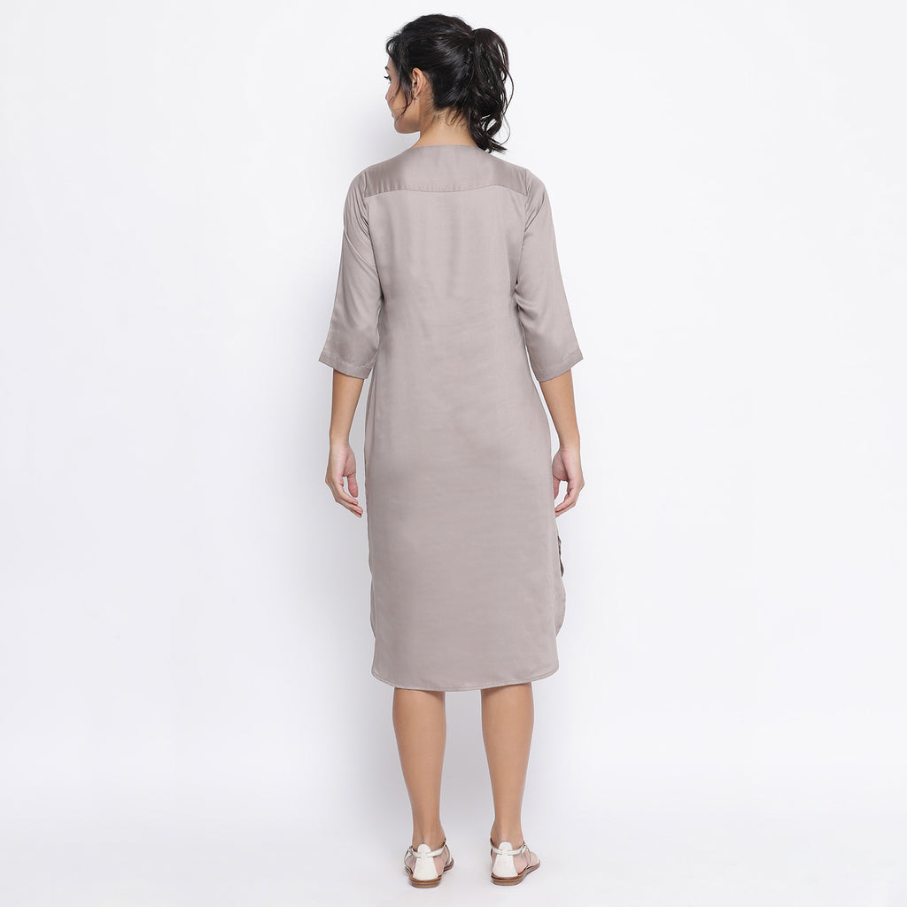 Grey long tunic with button embroidery at yoke