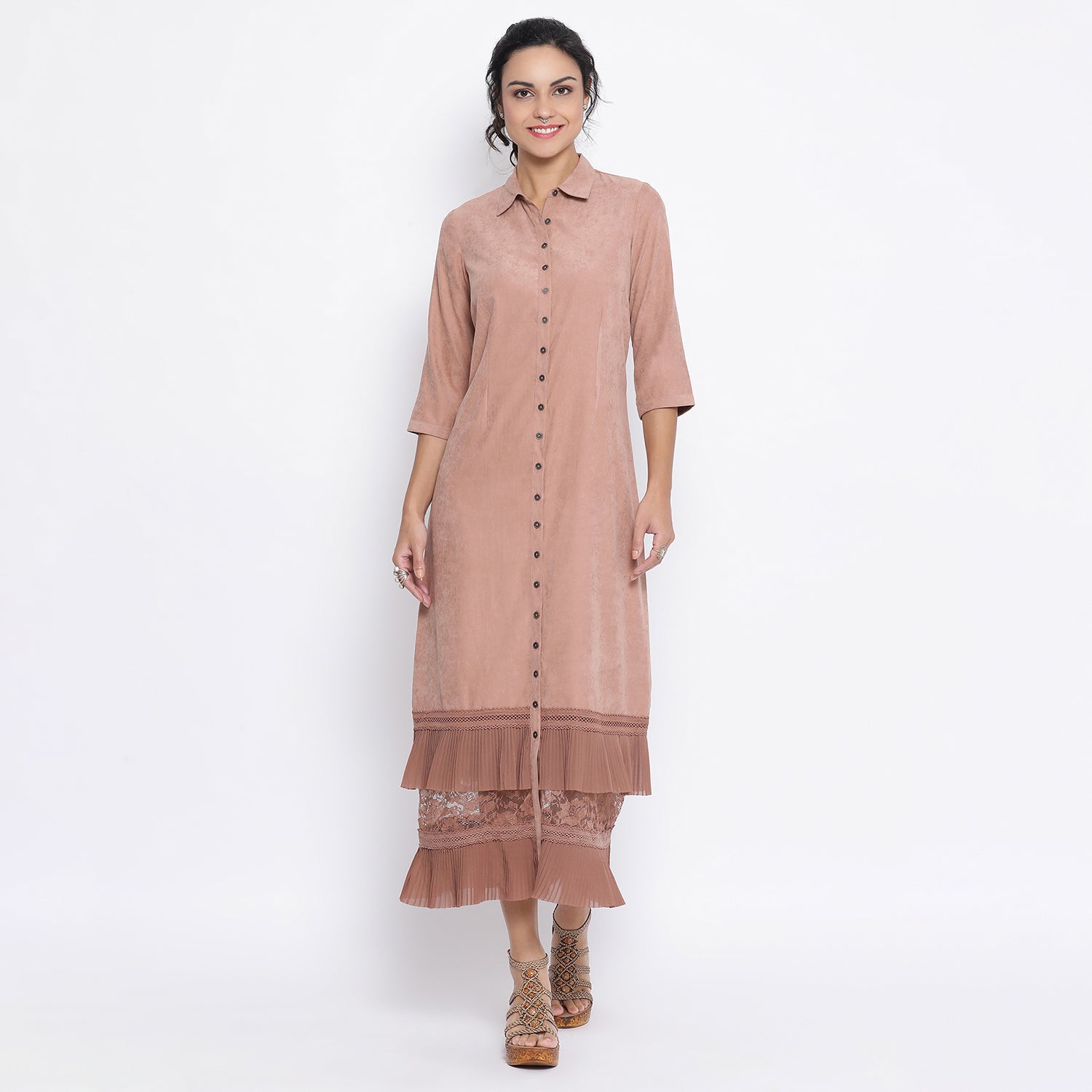 Rust Long Dress With Frill At Bottom