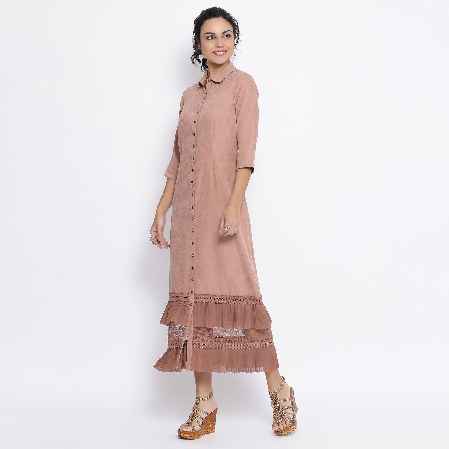 Rust Long Dress With Frill At Bottom