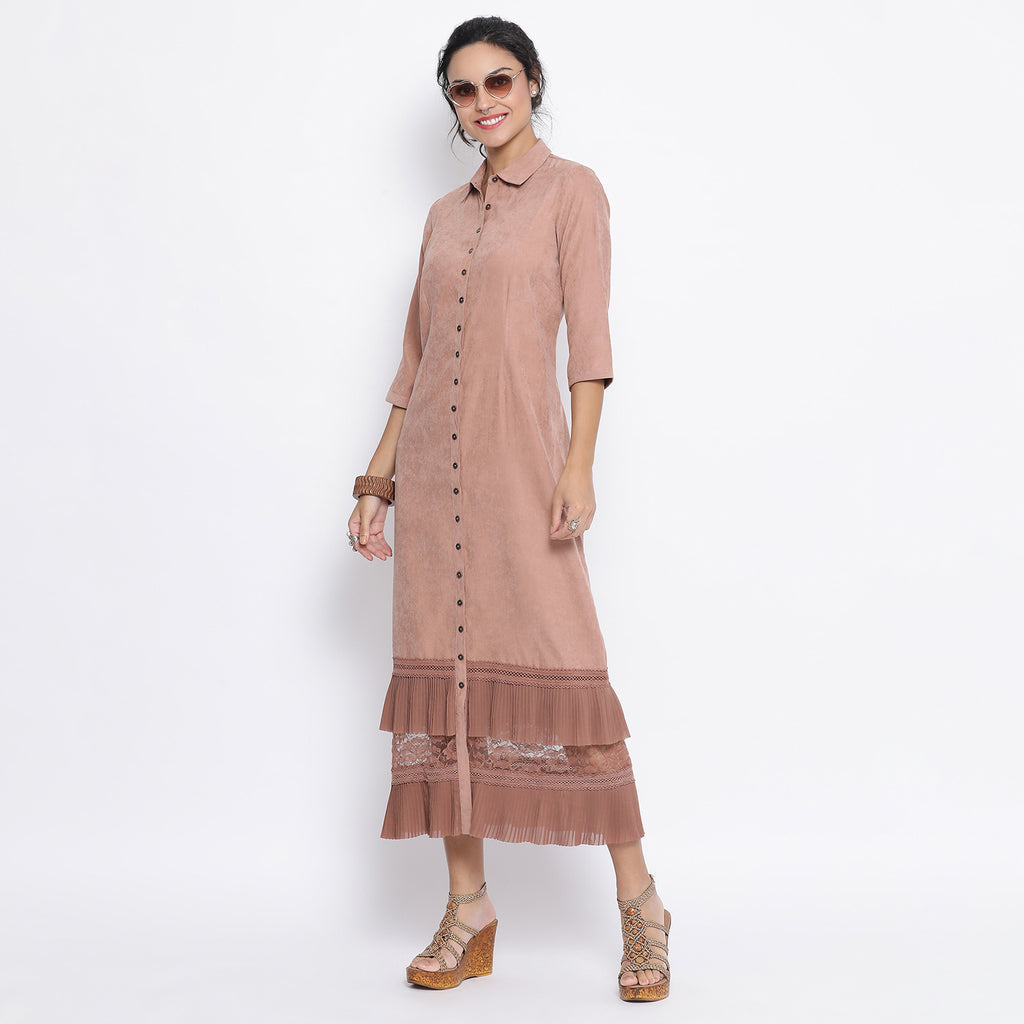 Rust long dress with frill at bottom