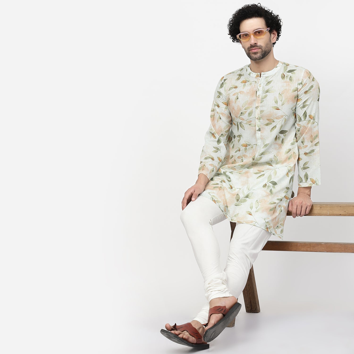 Leaf Floral Print Cotton Embroidery Kurta, men kurta ,designer kurta, Kurta design, kurta designs for men, men wear