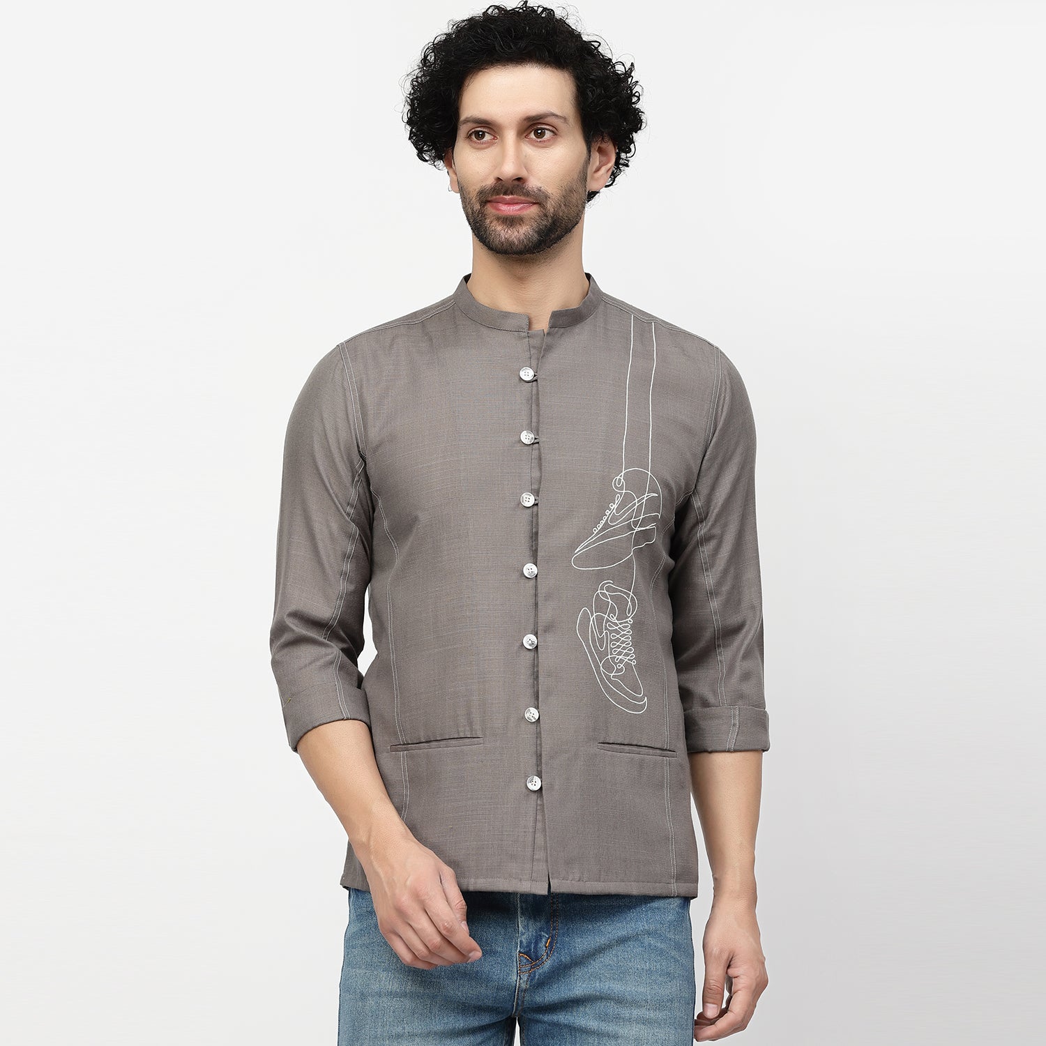 Linen Jacket With Shoes Embroidery, men jacket, jackets designs, stylish jackets