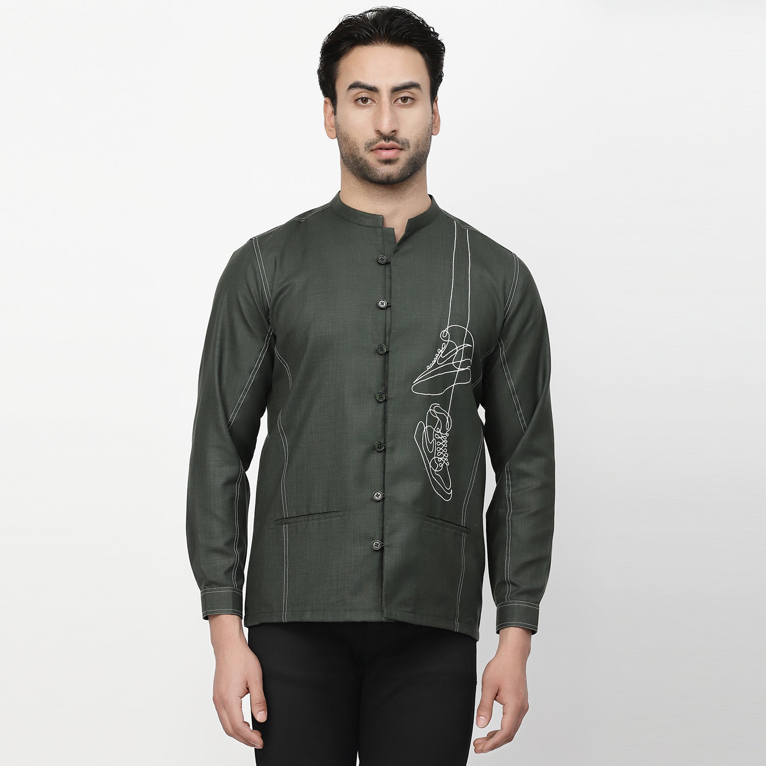 Linen Jacket With Shoes Embroidery, men jacket, jackets designs, stylish jackets