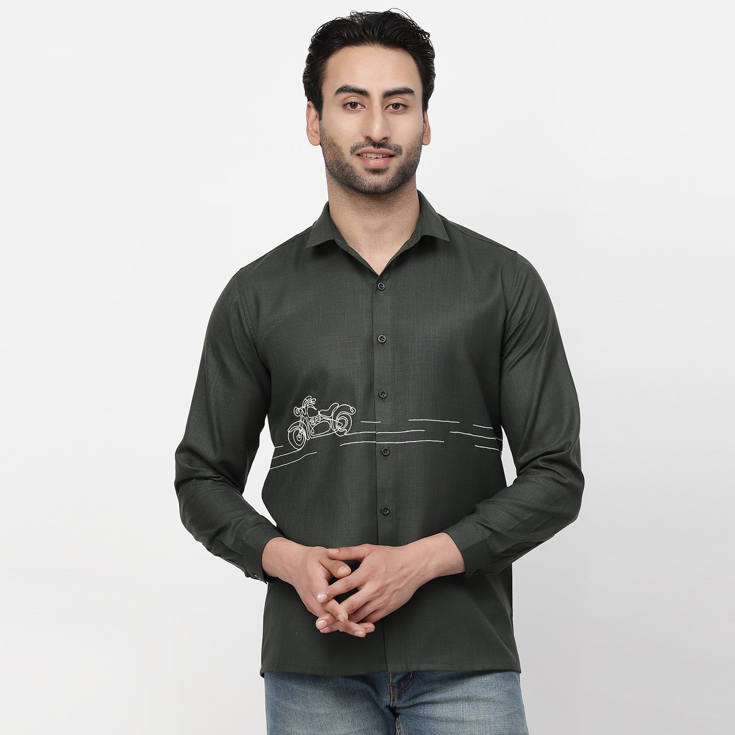 Linen Shirt With Bike Embroidery, shirts for men, men shirts, designer shirts, stylish shirts, shirt design