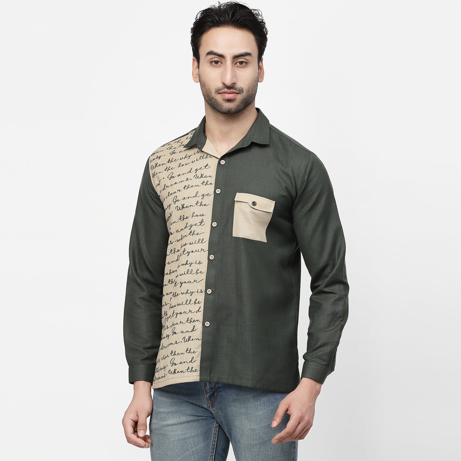 Linen Shirt With Embroidered Calligraphy, shirts for men, men shirts, designer shirts, stylish shirts, shirt design