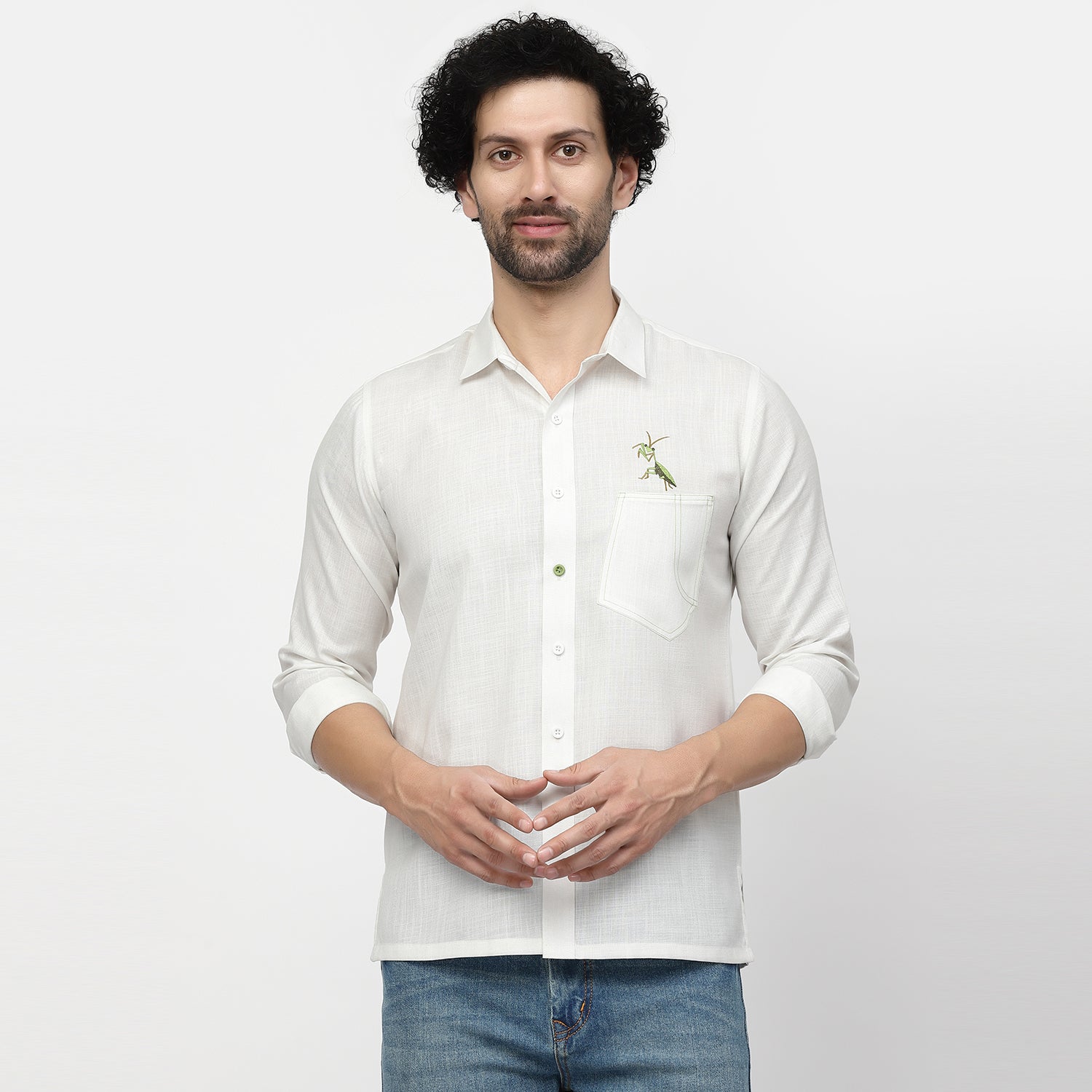 Linen Shirt With Grasshopper Embroidery, shirts for men, men shirts, designer shirts, stylish shirts, shirt design 