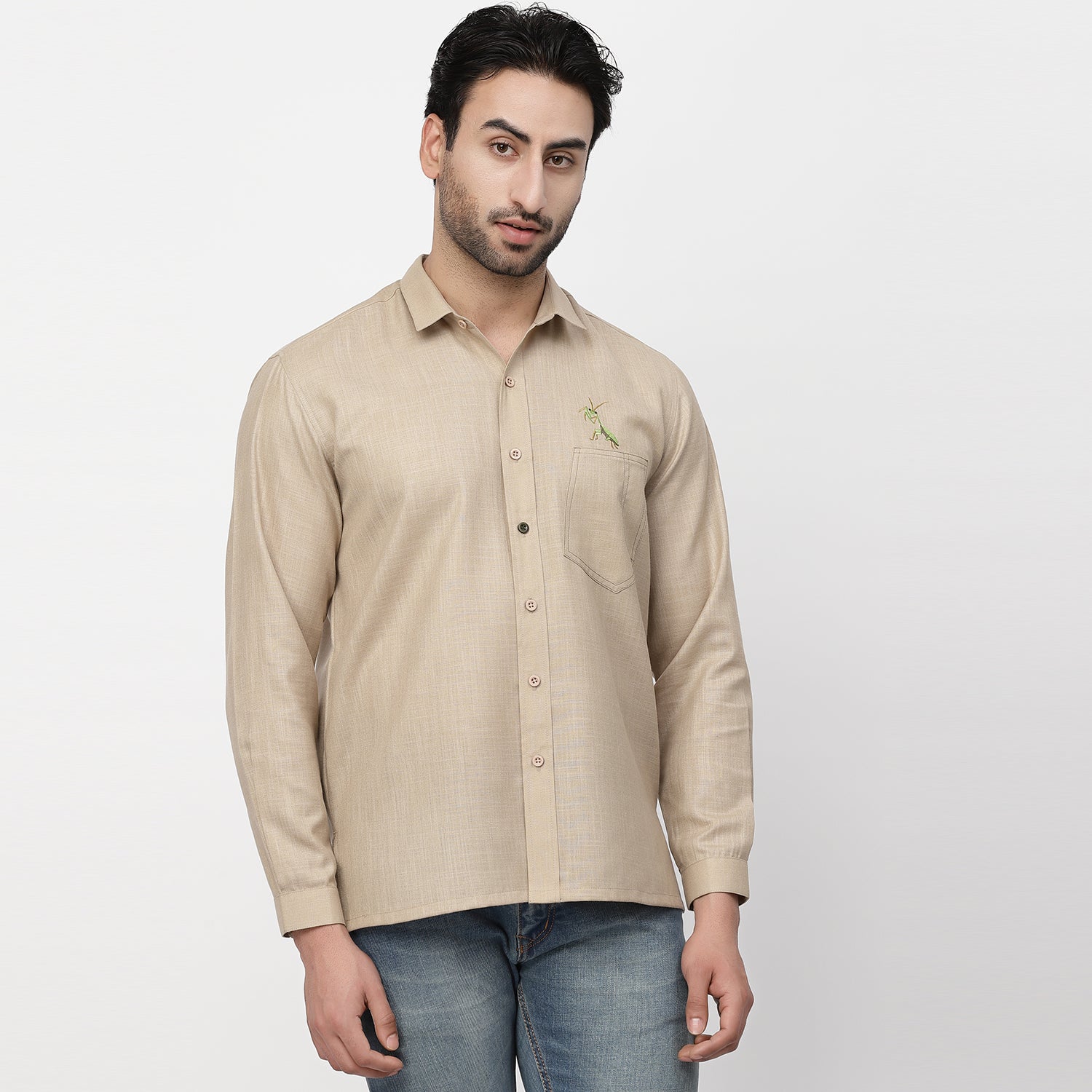 Linen Shirt With Grasshopper Embroidery, shirts for men, men shirts, designer shirts, stylish shirts, shirt design
