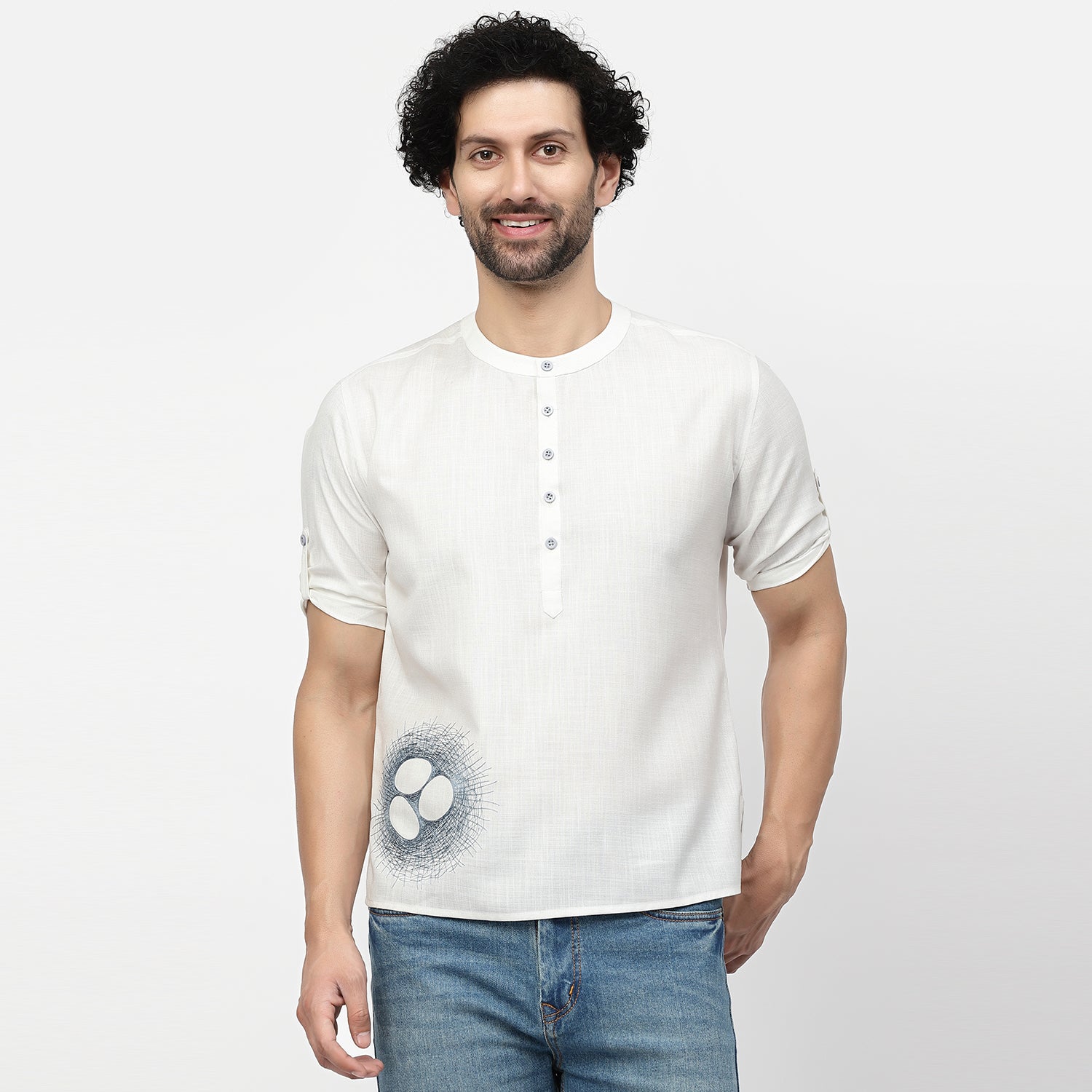 Linen Short Kurta With Nest Embroidery, men kurta ,designer kurta, Kurta design, kurta designs for men, men wear