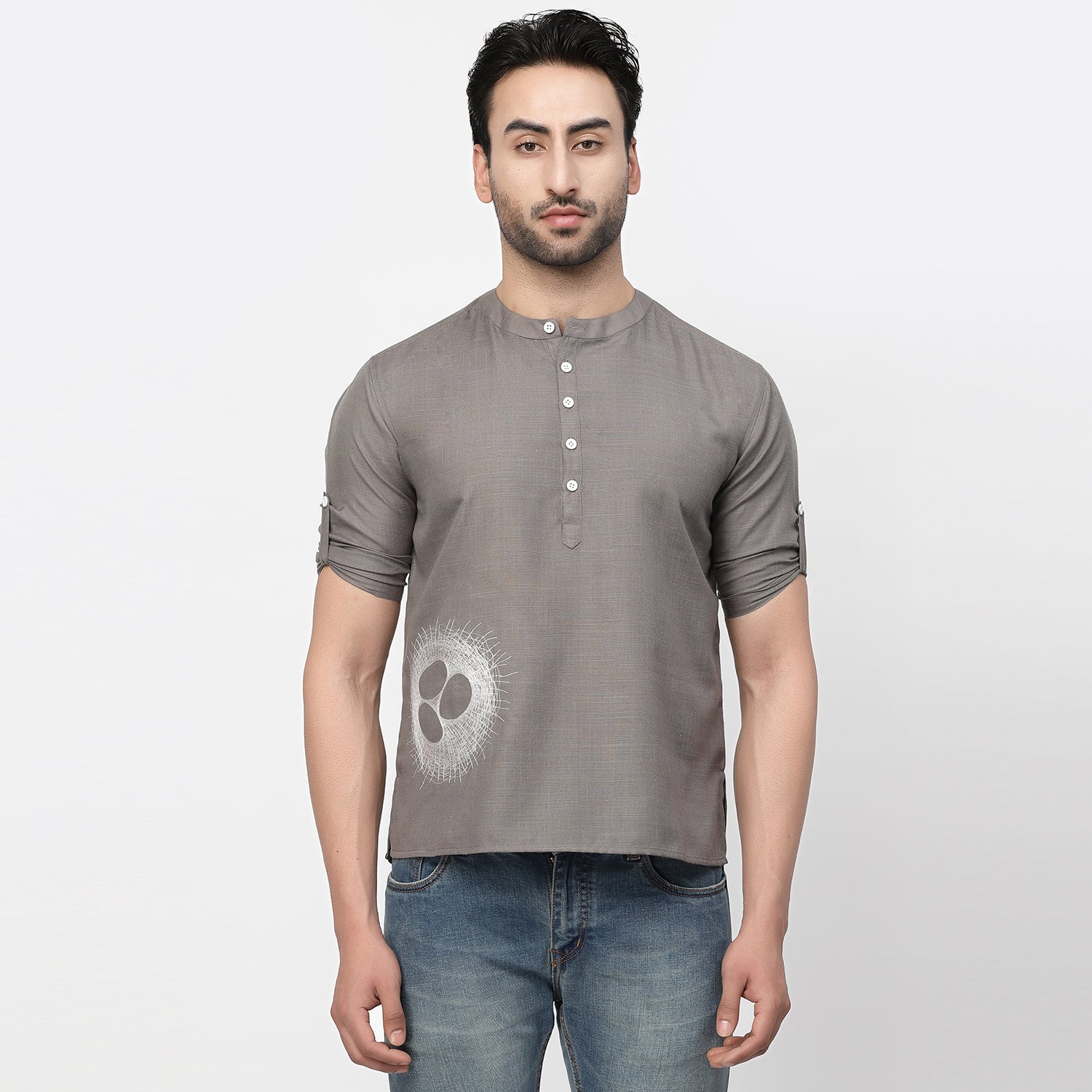 Linen Short Kurta With Nest Embroidery, men kurta ,designer kurta, Kurta design, kurta designs for men, men wear