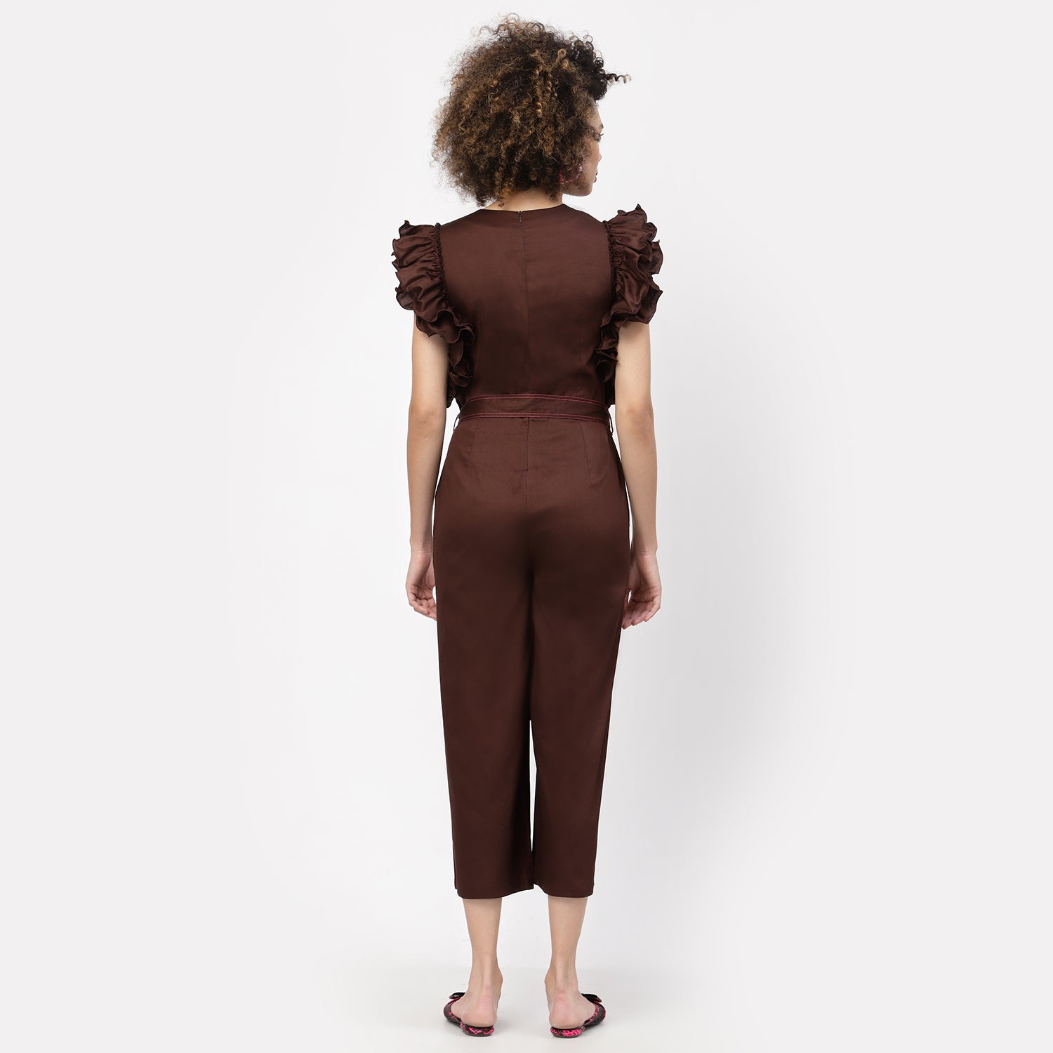 Chocolate Brown Jumpsuit With Side Frill