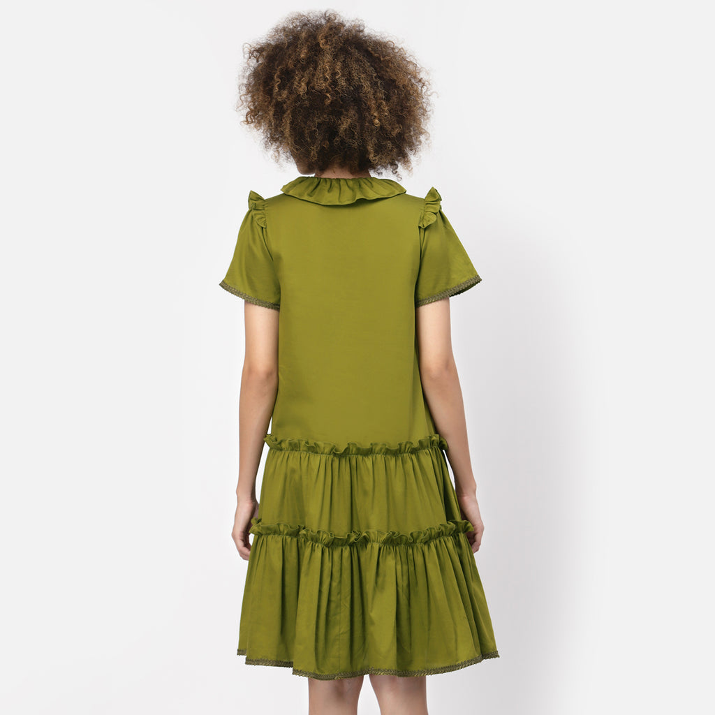 Olive Tiered Dress With Laces