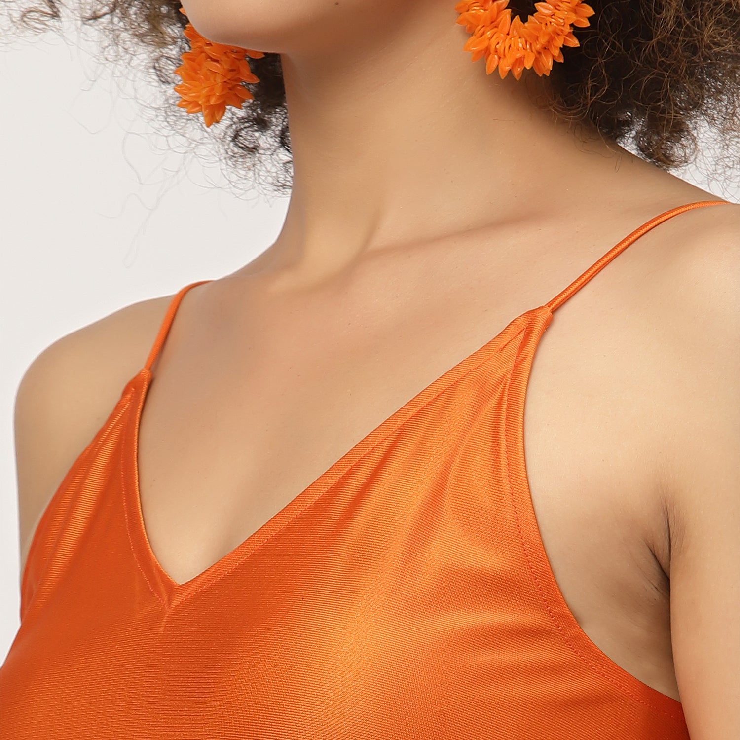 Orange Organza Top With Puff Sleeves & Lycra Inner