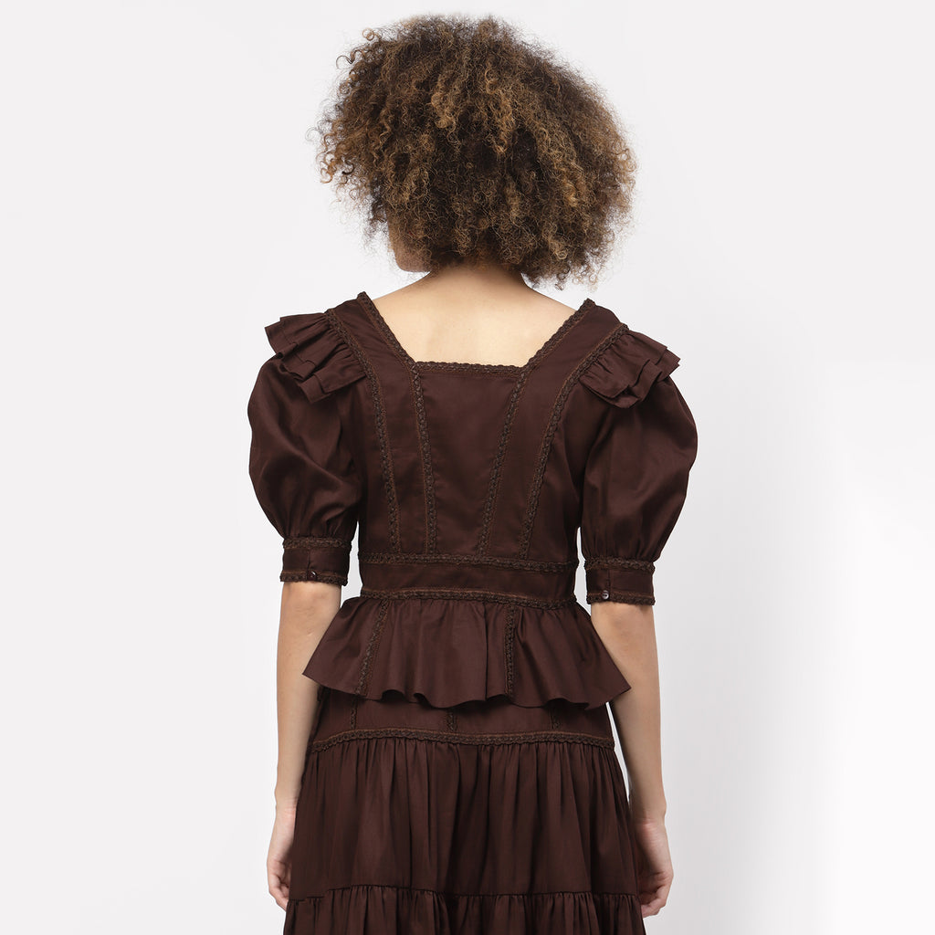 Chocolate Brown Peplum Top With Laces
