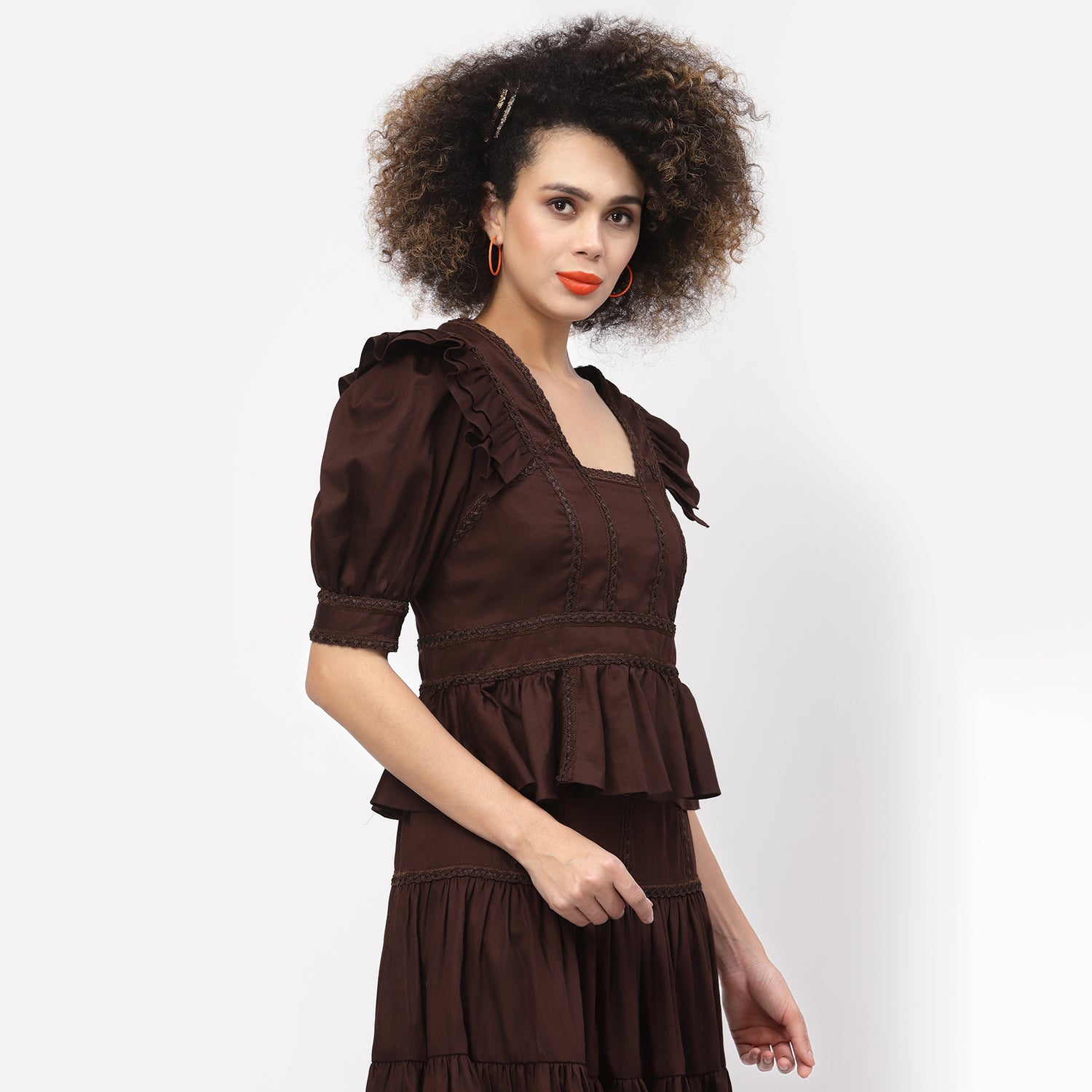 Brown Chocolate Peplum Top With Laces