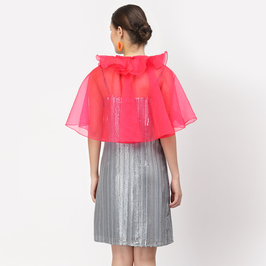 Pink Organza Cape With Frill Neck