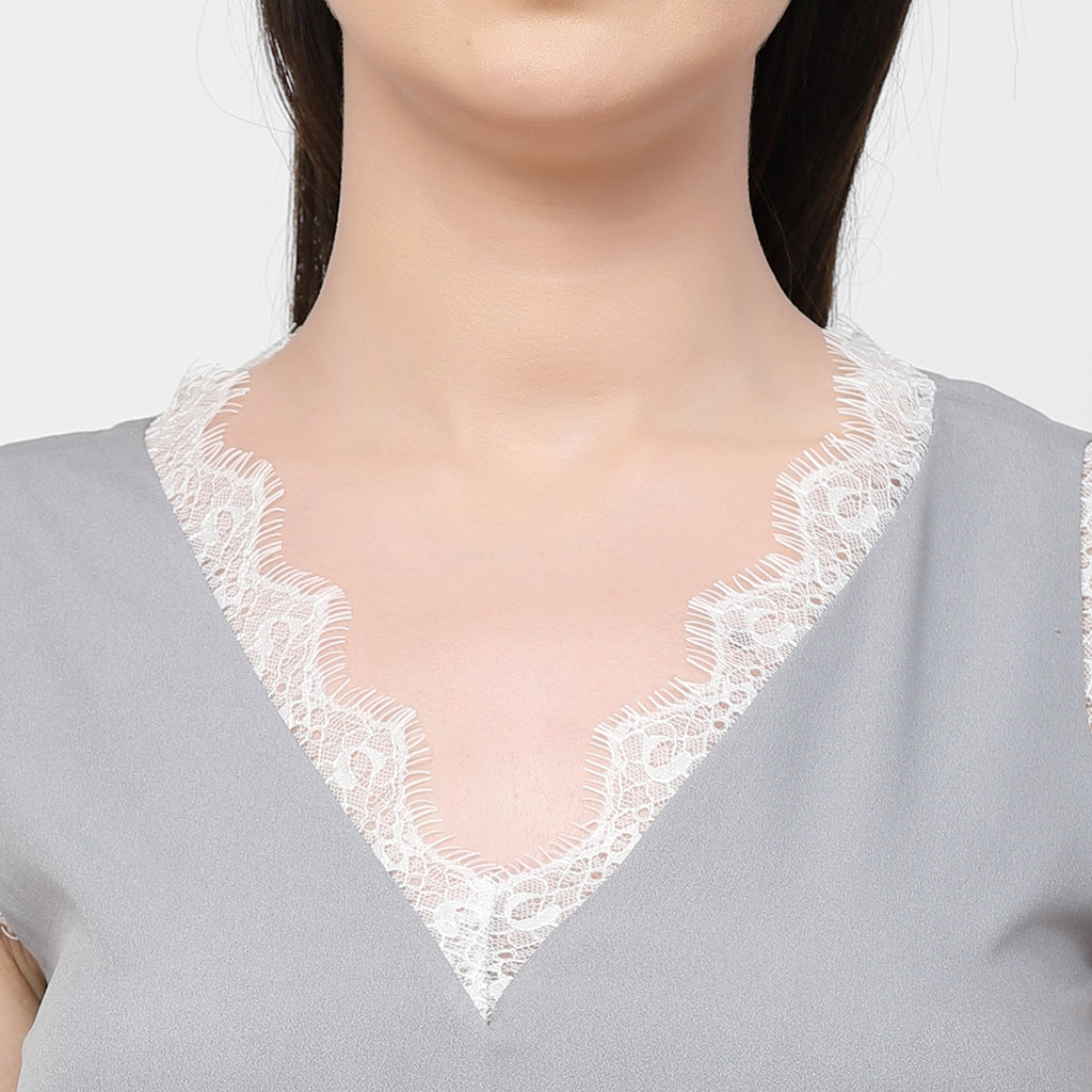 Crepe Top With Lace With Lining