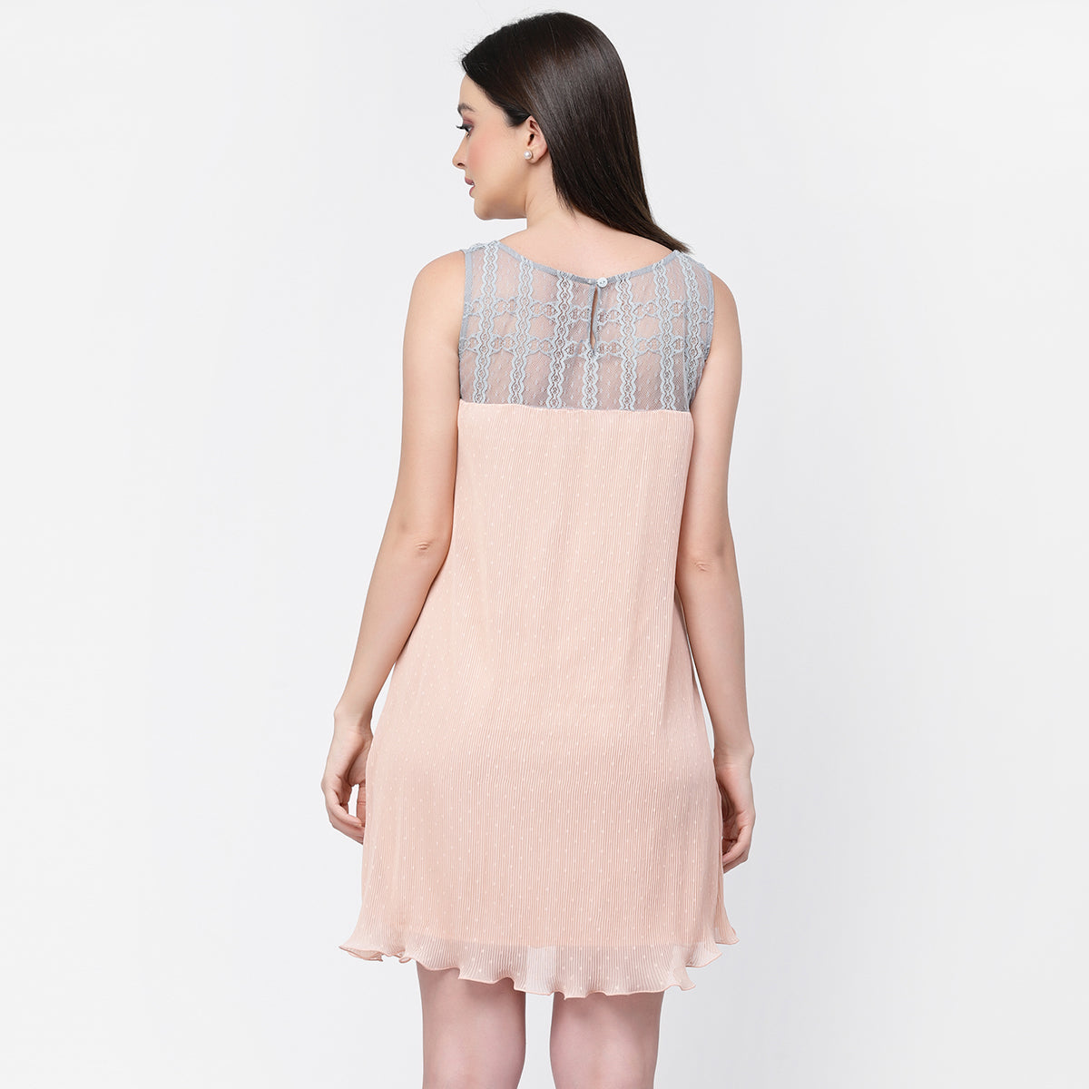 Pleated Georgette Dress With Lace