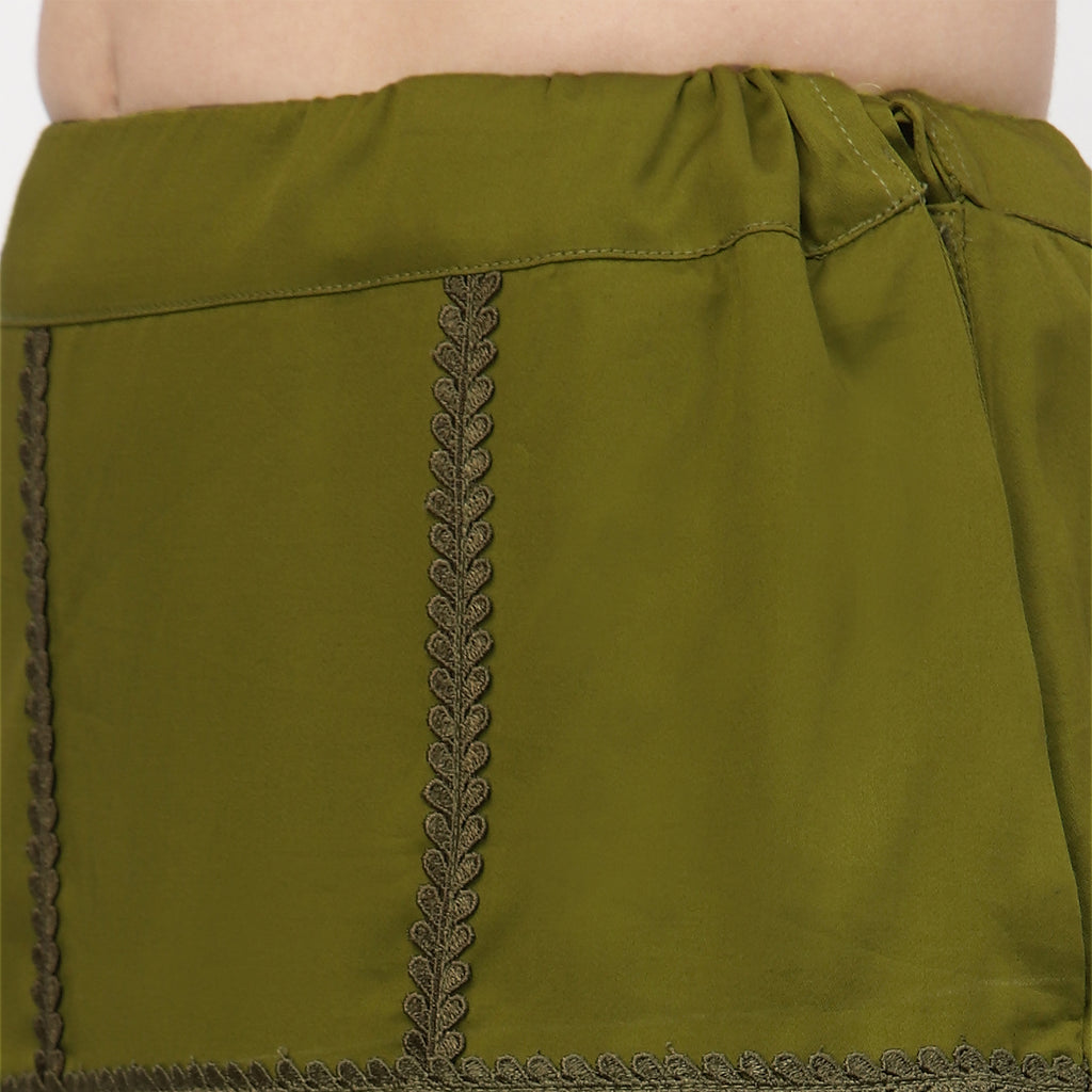 Olive Long Skirt With Laces And Slit
