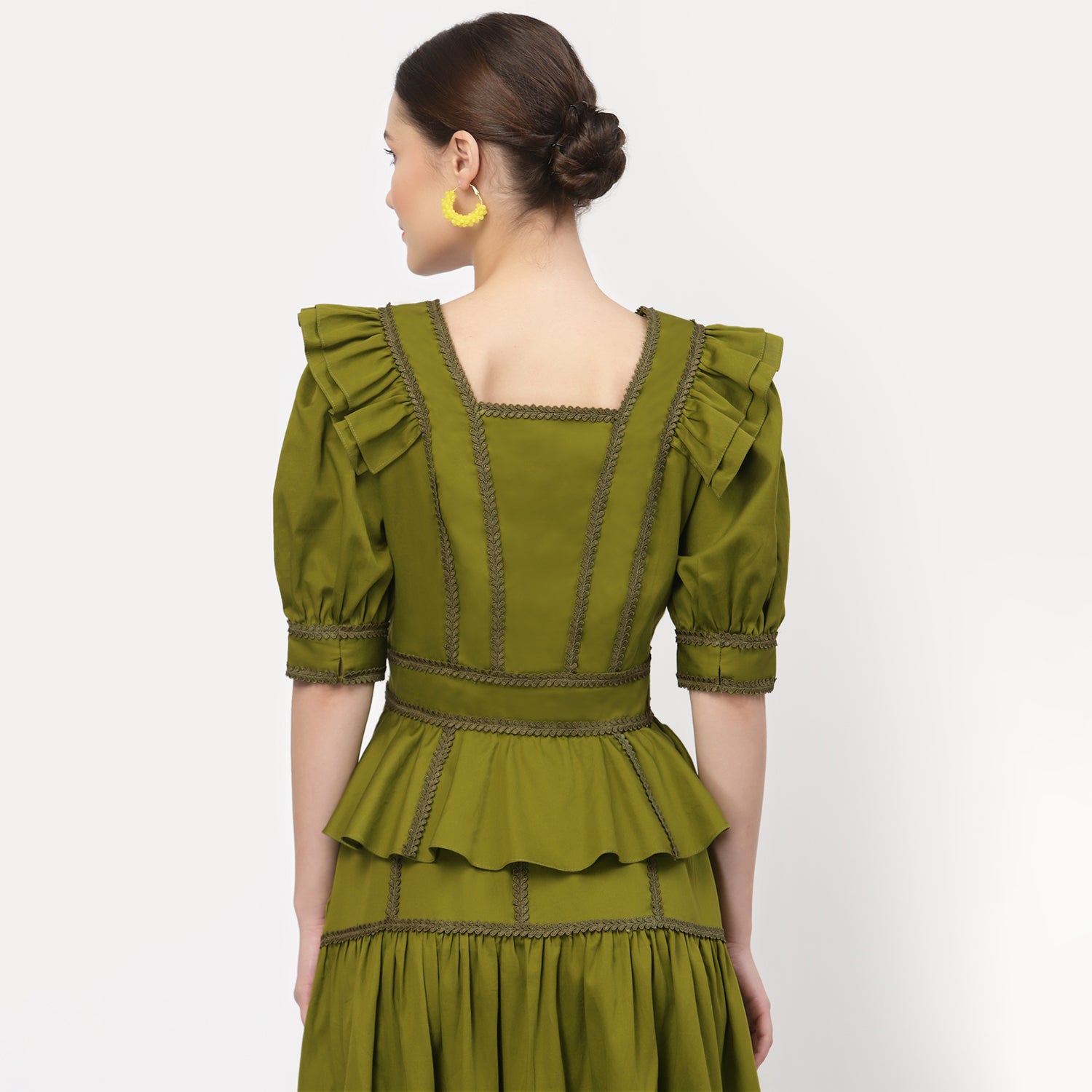 Olive Peplum Top With Laces