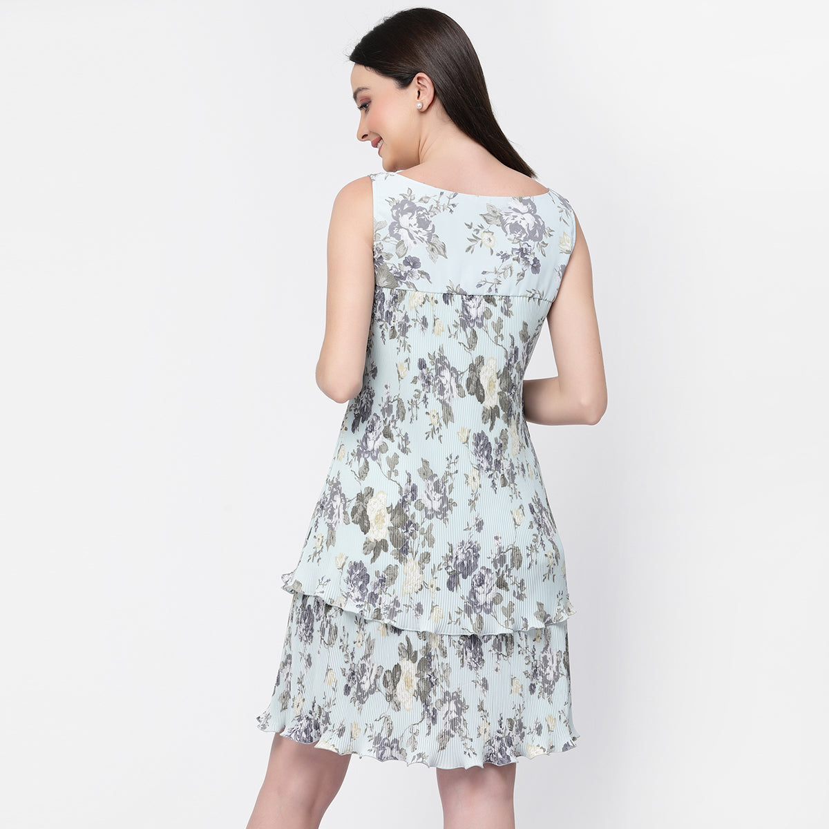Floral Pleated Double Layer Dress