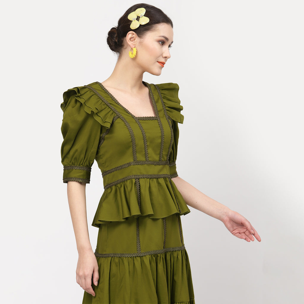 Olive Peplum Top With Laces
