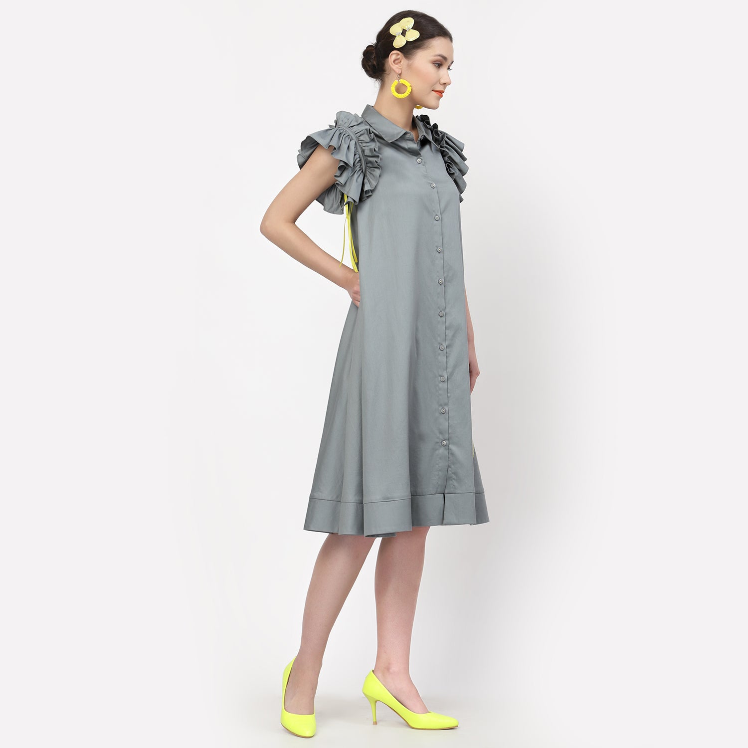 Grey Dress With Silver Butterfly Embroidery