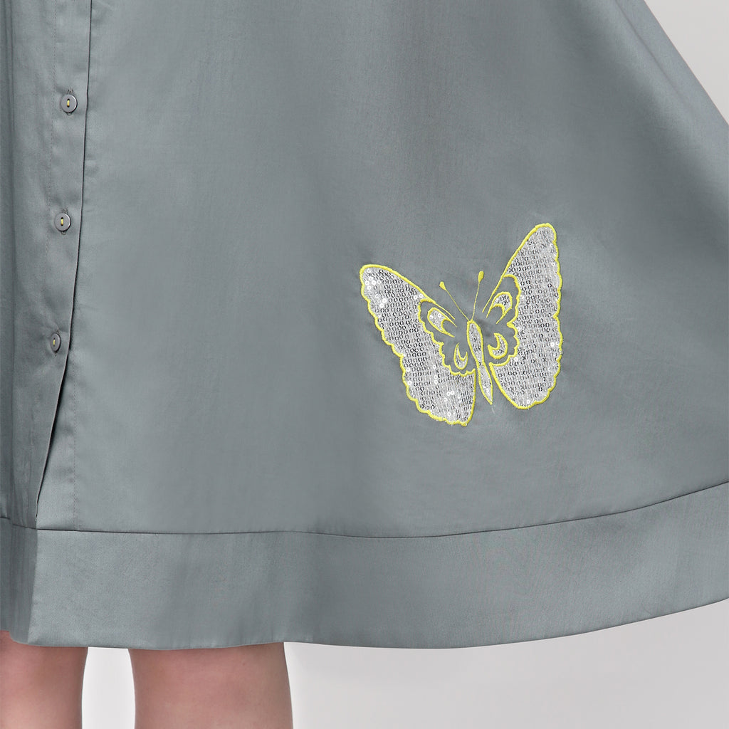 Grey Dress With Silver Butterfly Embroidery