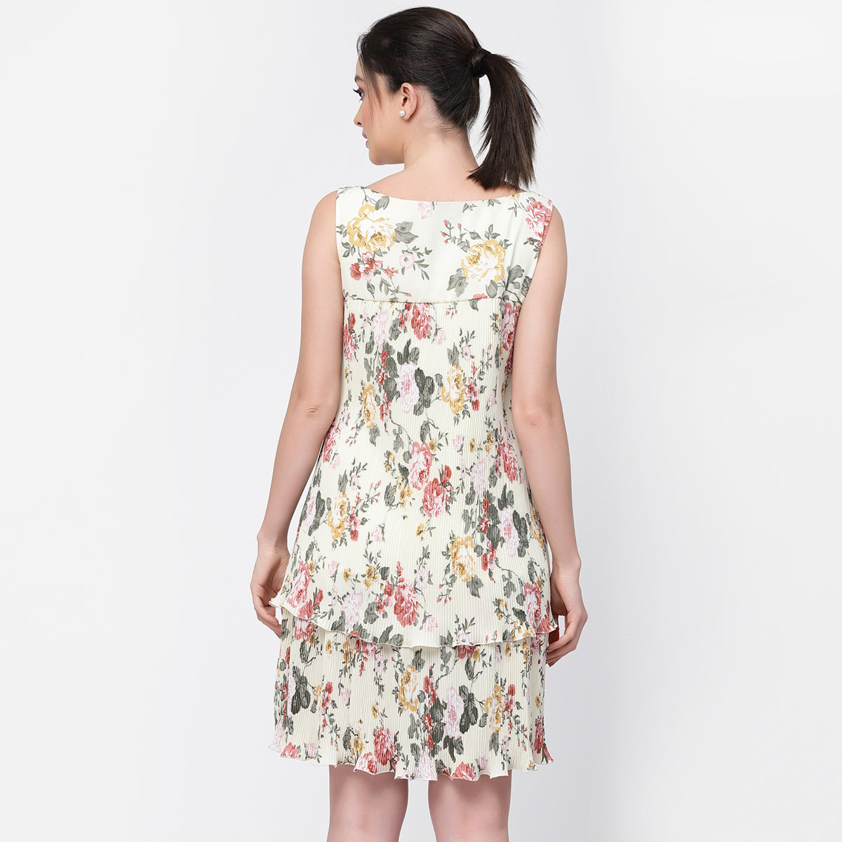 Floral Pleated Double Layer Dress