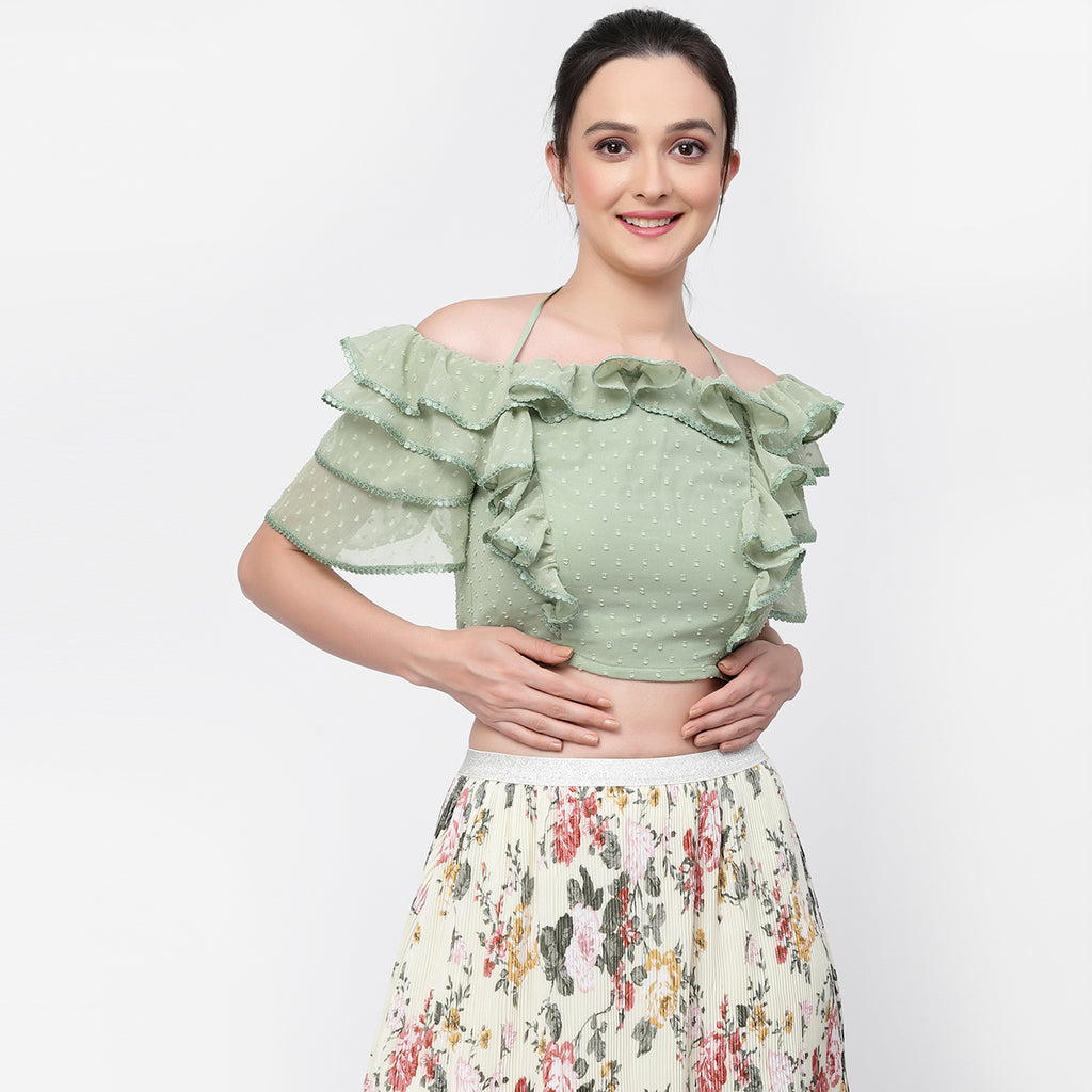 Georgette Halter Crop Top