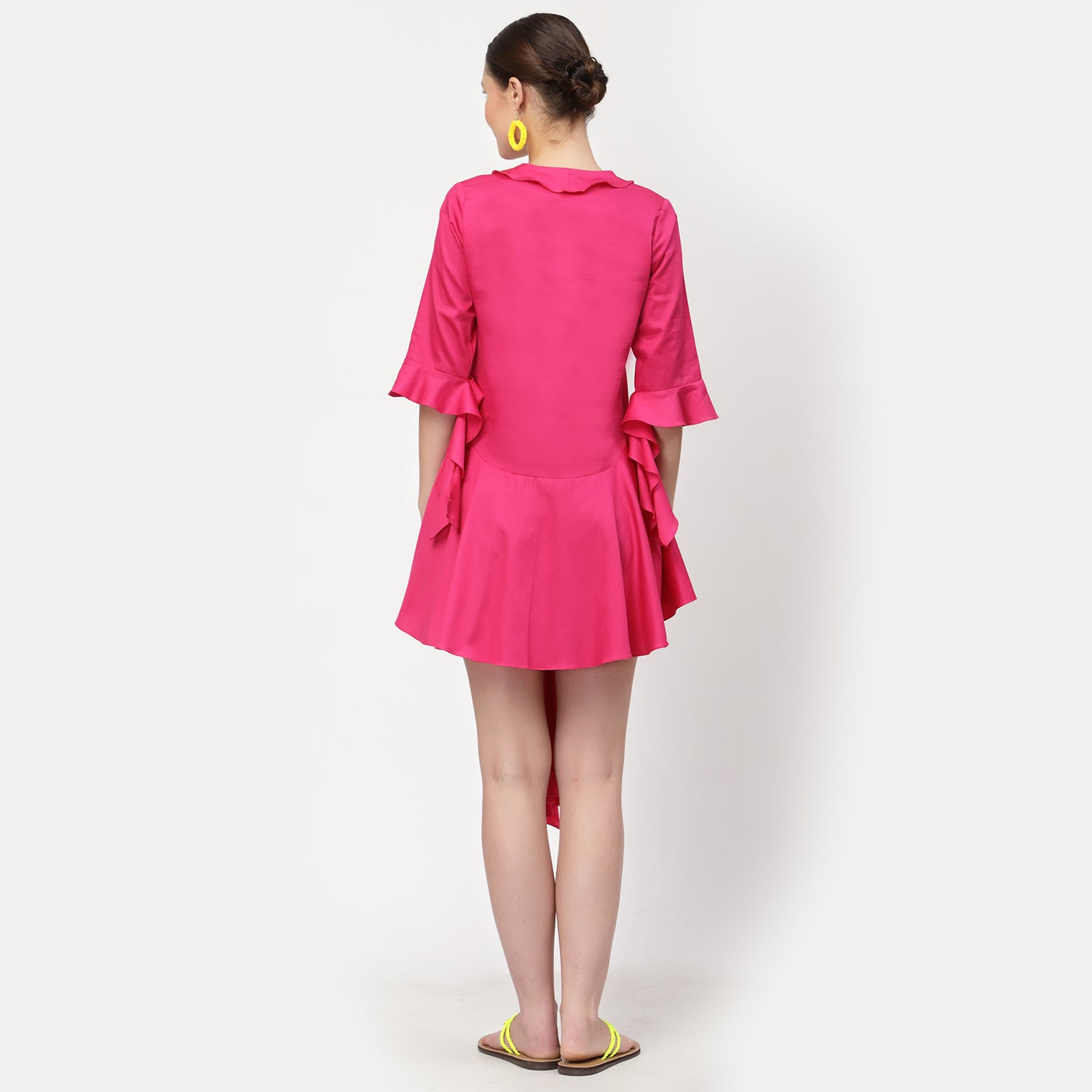 Pink Cotton Frill Asymmetrical Dress