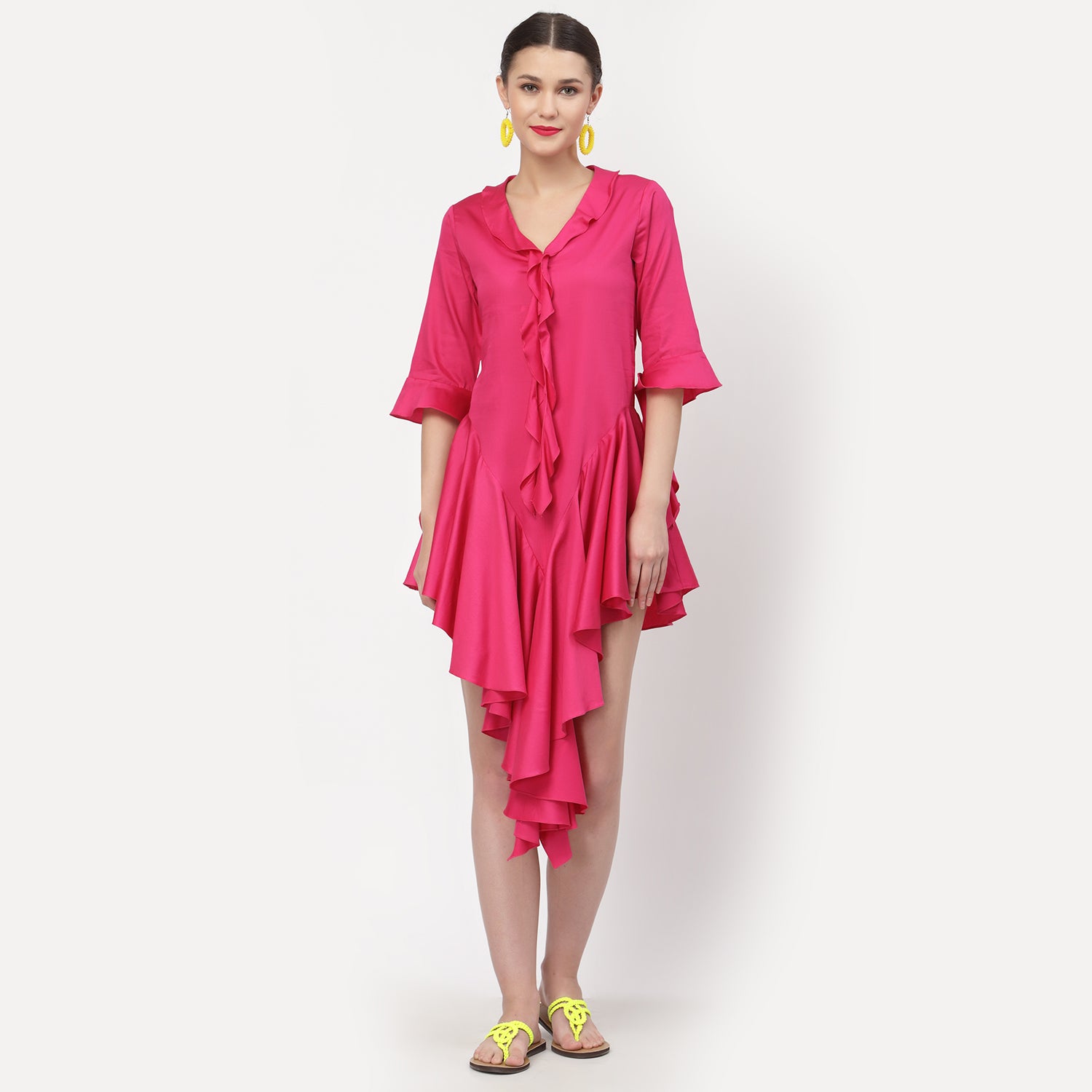 Pink Cotton Frill Asymmetrical Dress