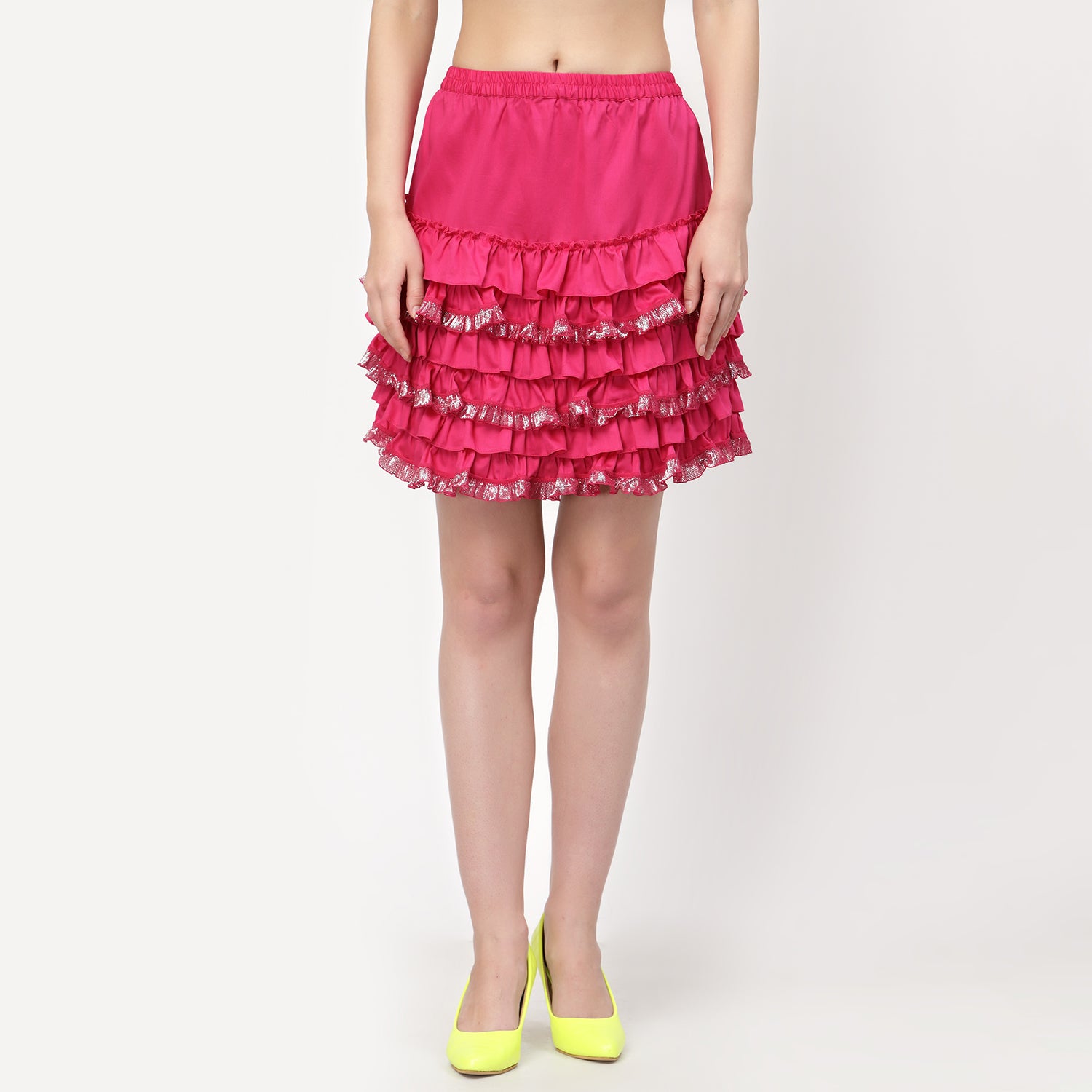 Pink Short Layered Skirt With Frill