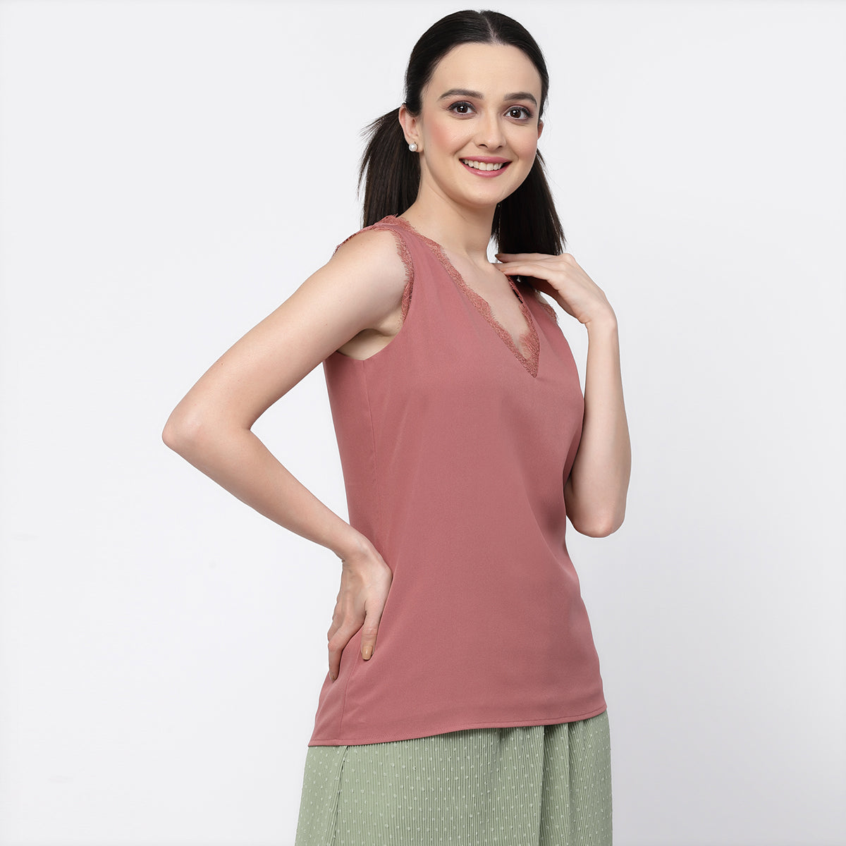 Crepe Top With Lace With Lining