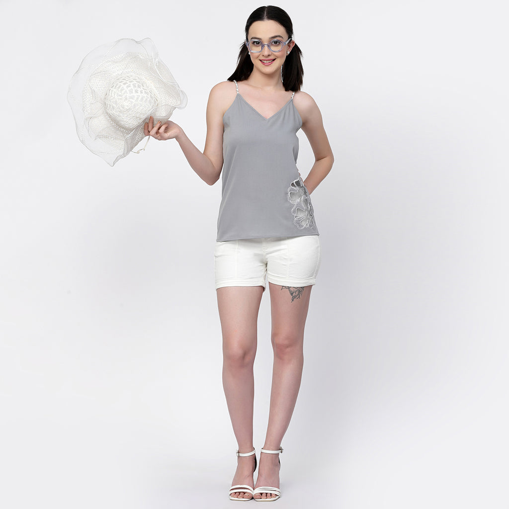 Crepe Top With Organza Patch