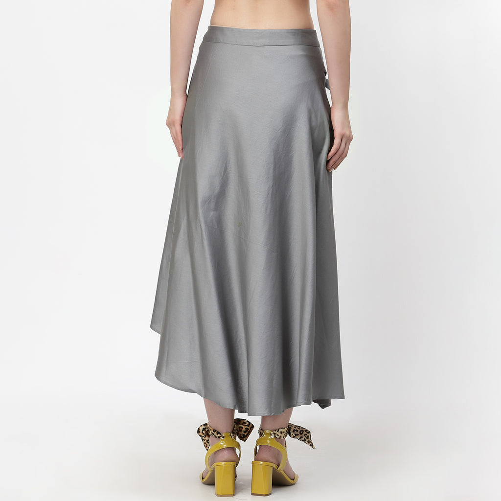 Grey Asymmetrical Skirt With Buckles
