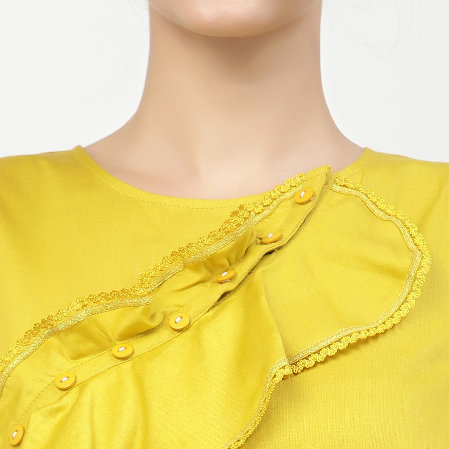 Yellow Ruffle Top With Buttons & Lace