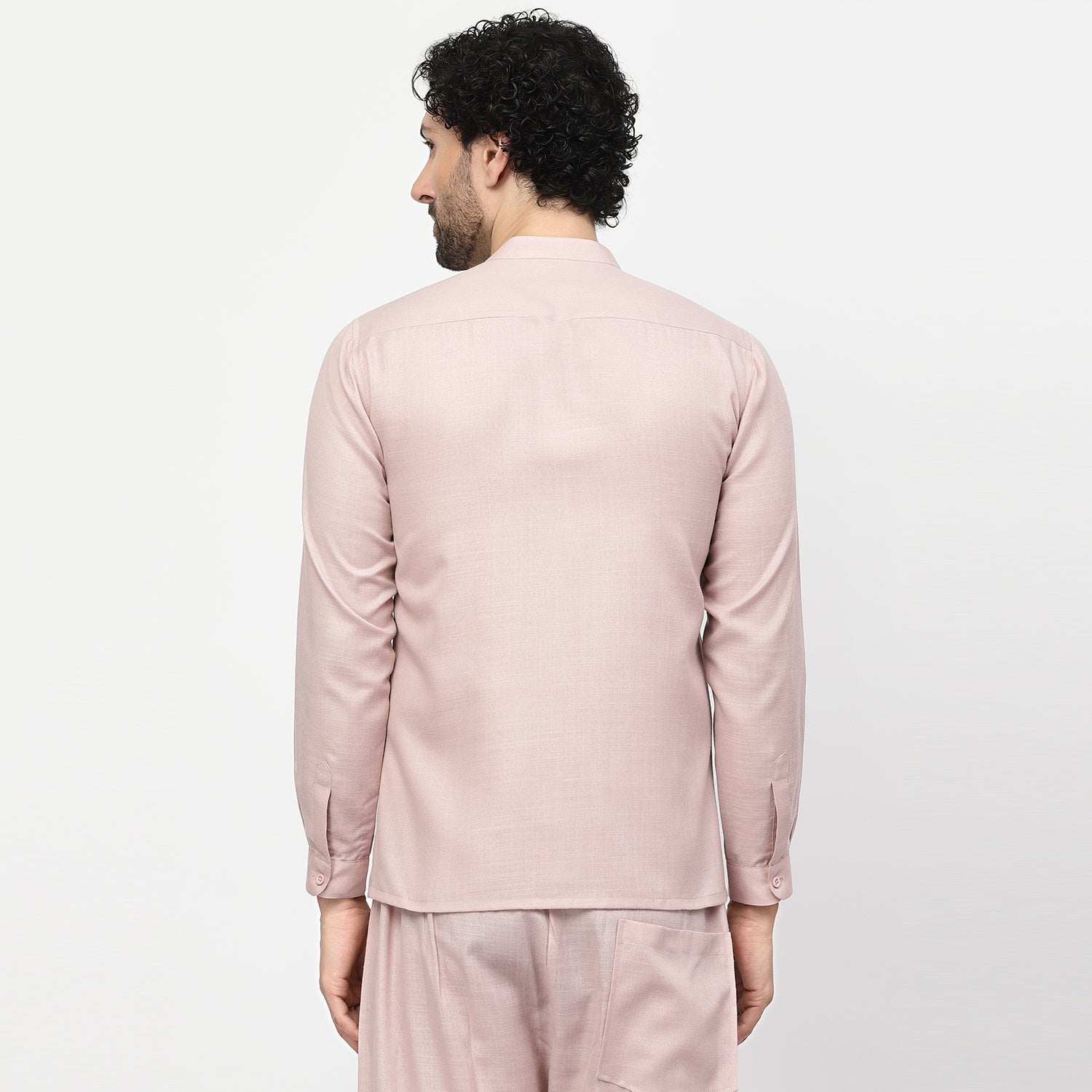 Pink Linen Shirt With Mandarin Collar