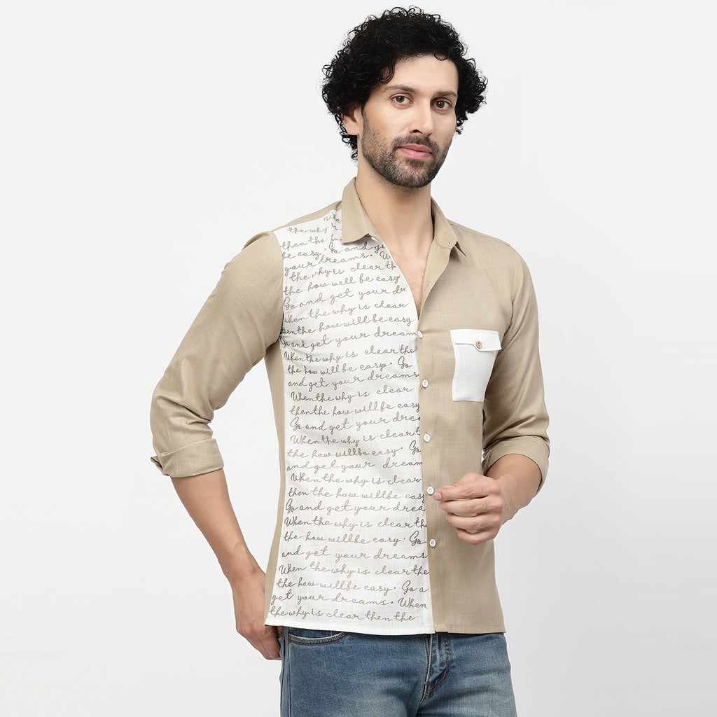 Linen Shirt With Embroiderd Calligraphy
