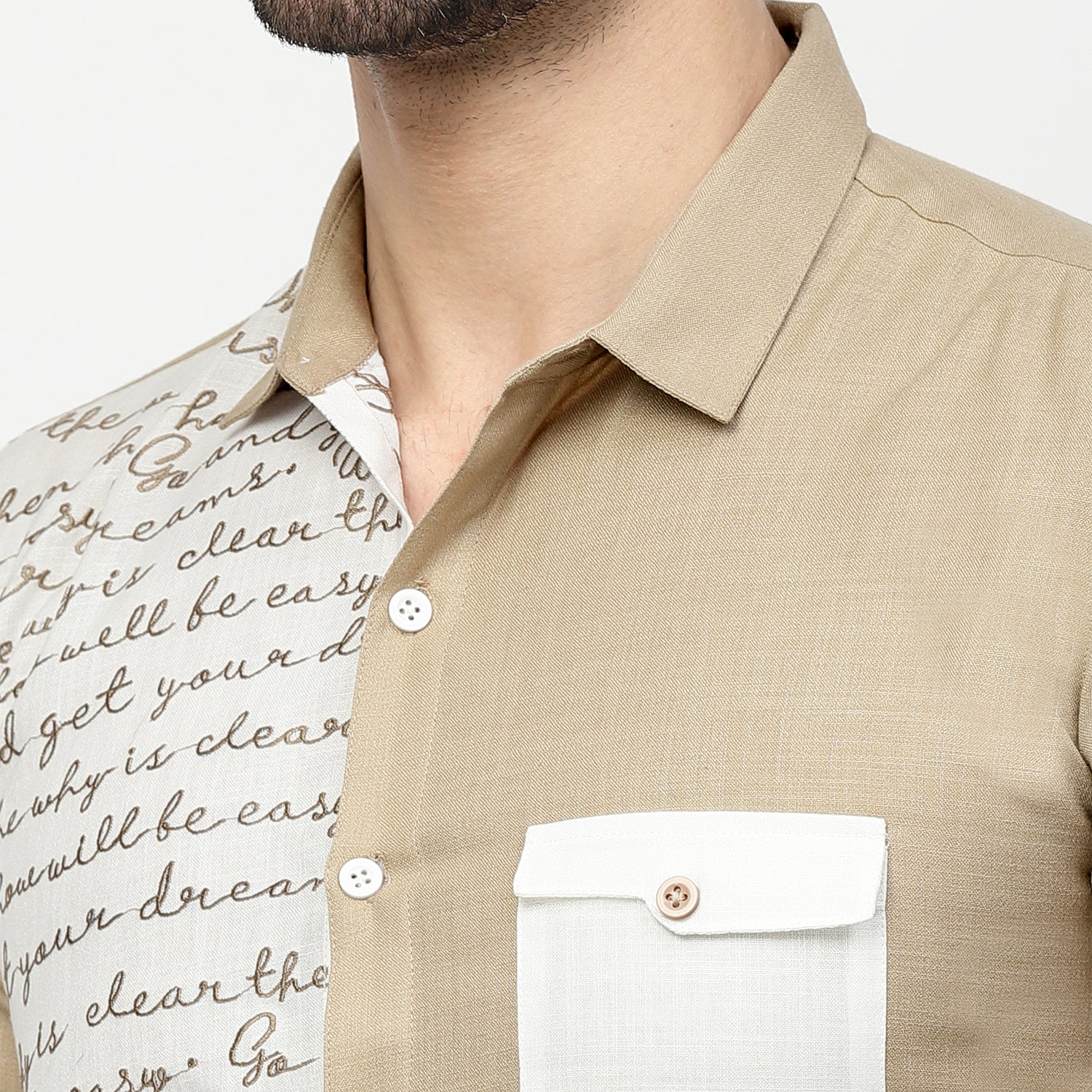 Linen Shirt With Embroiderd Calligraphy