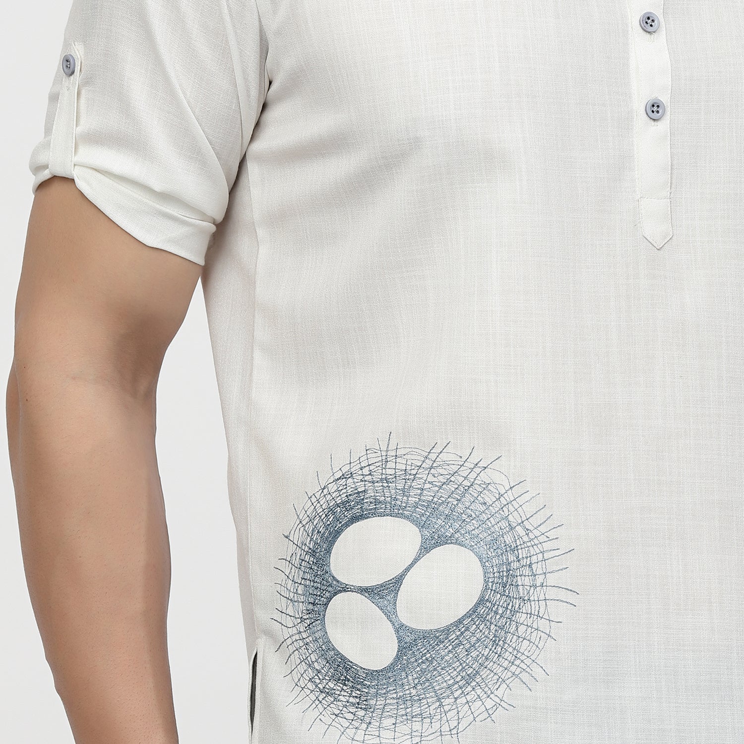 Linen Short Kurta With Nest Embroidery