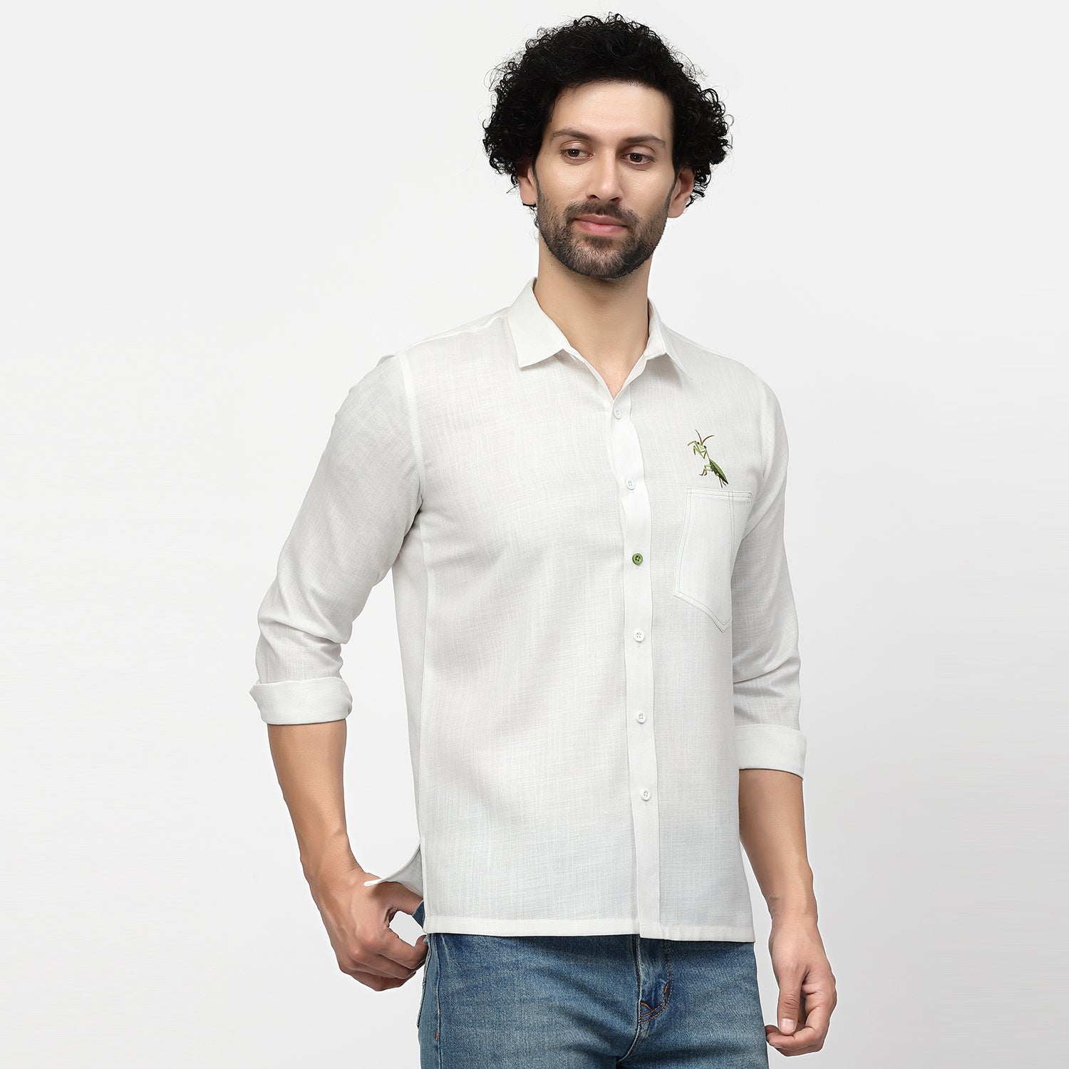 Linen Shirt With Grasshopper Embroidery