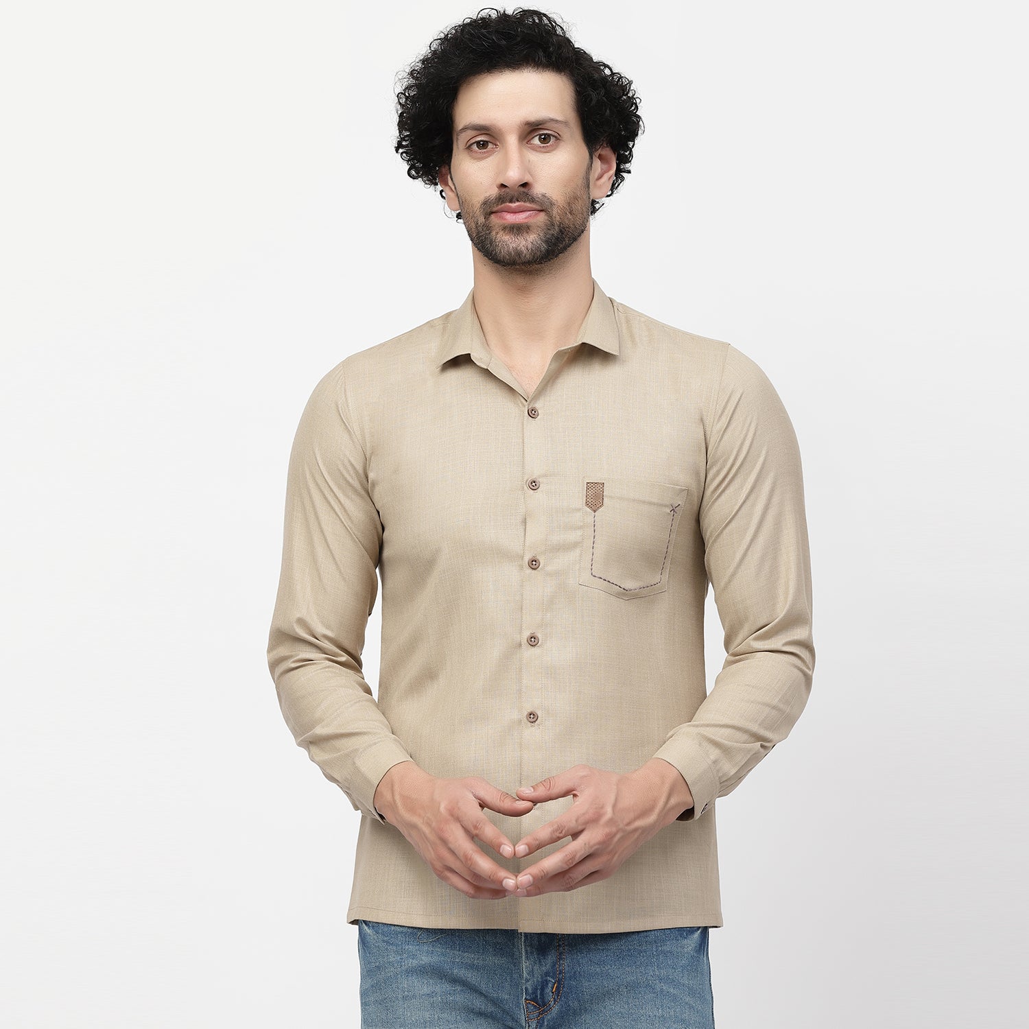 Linen Shirt With Pocket Details & Leather Patch