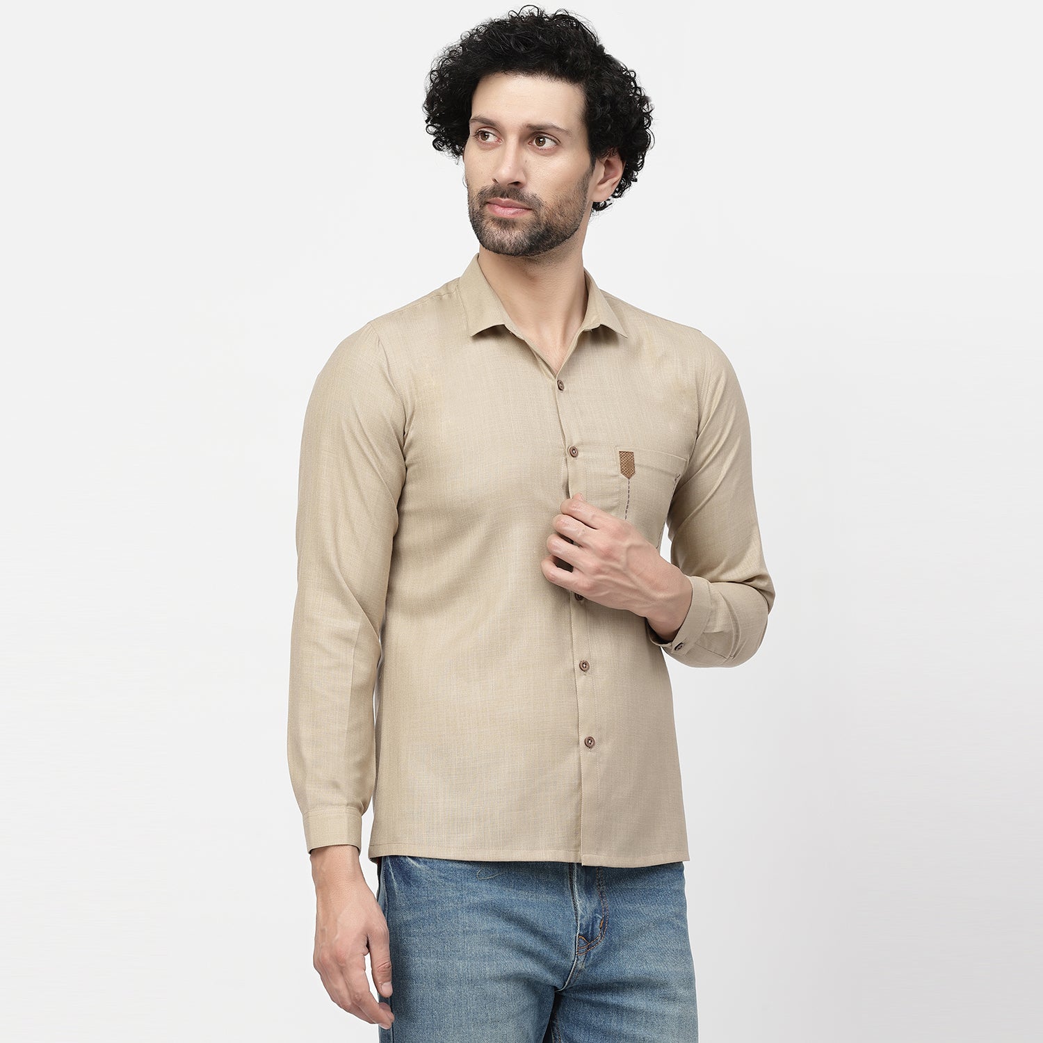 Linen Shirt With Pocket Details & Leather Patch