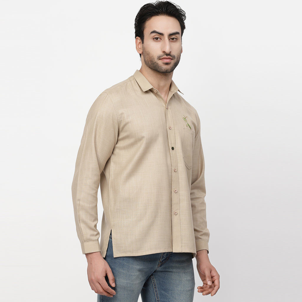 Linen Shirt With Grasshopper Embroidery