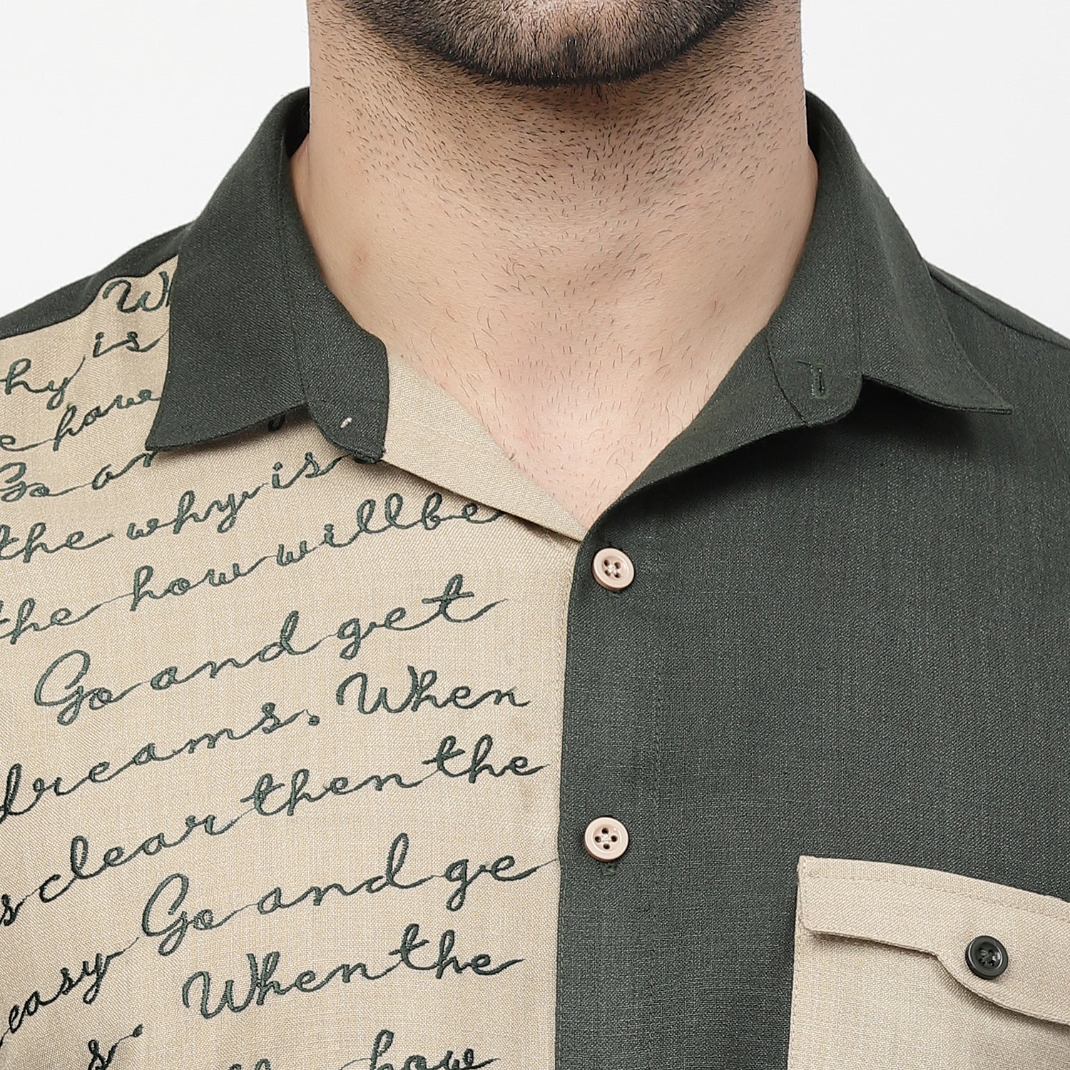 Linen Shirt With Embroidered Calligraphy