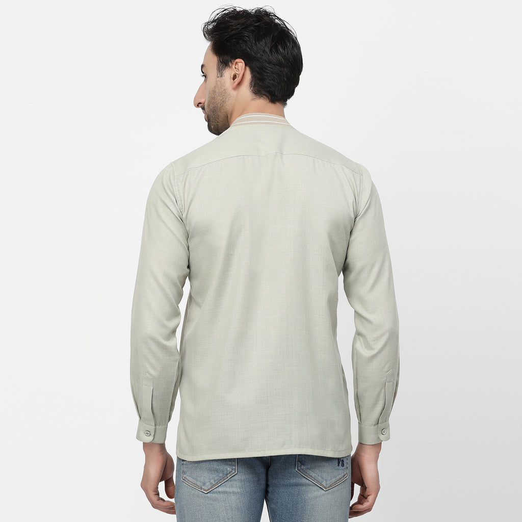 Linen Shirt With Ribbed Collar