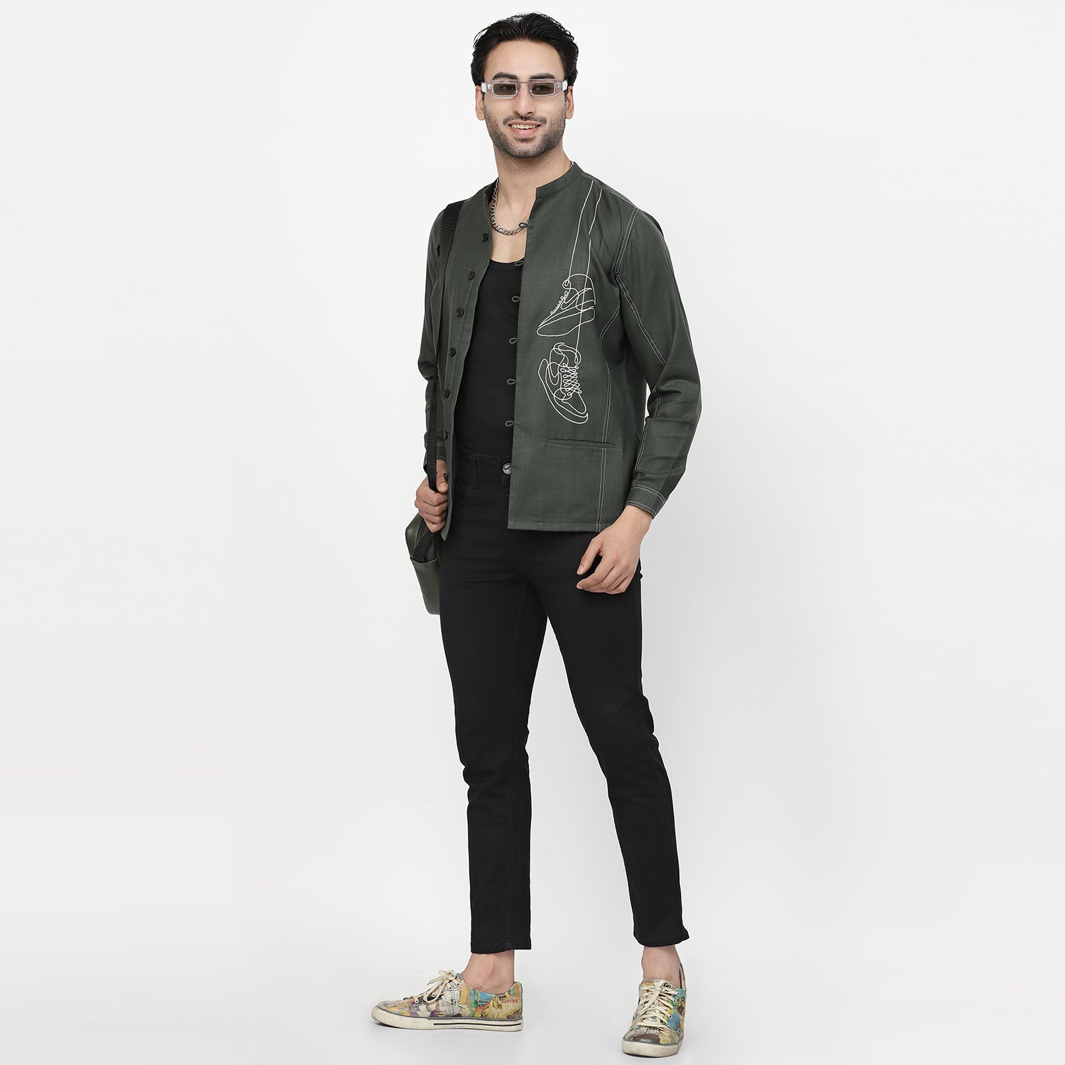 Linen Jacket With Shoes Embroidery