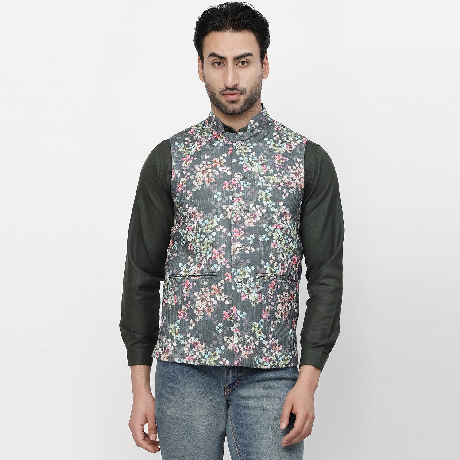Multicolor Cotton Embroidered Jacket for Men